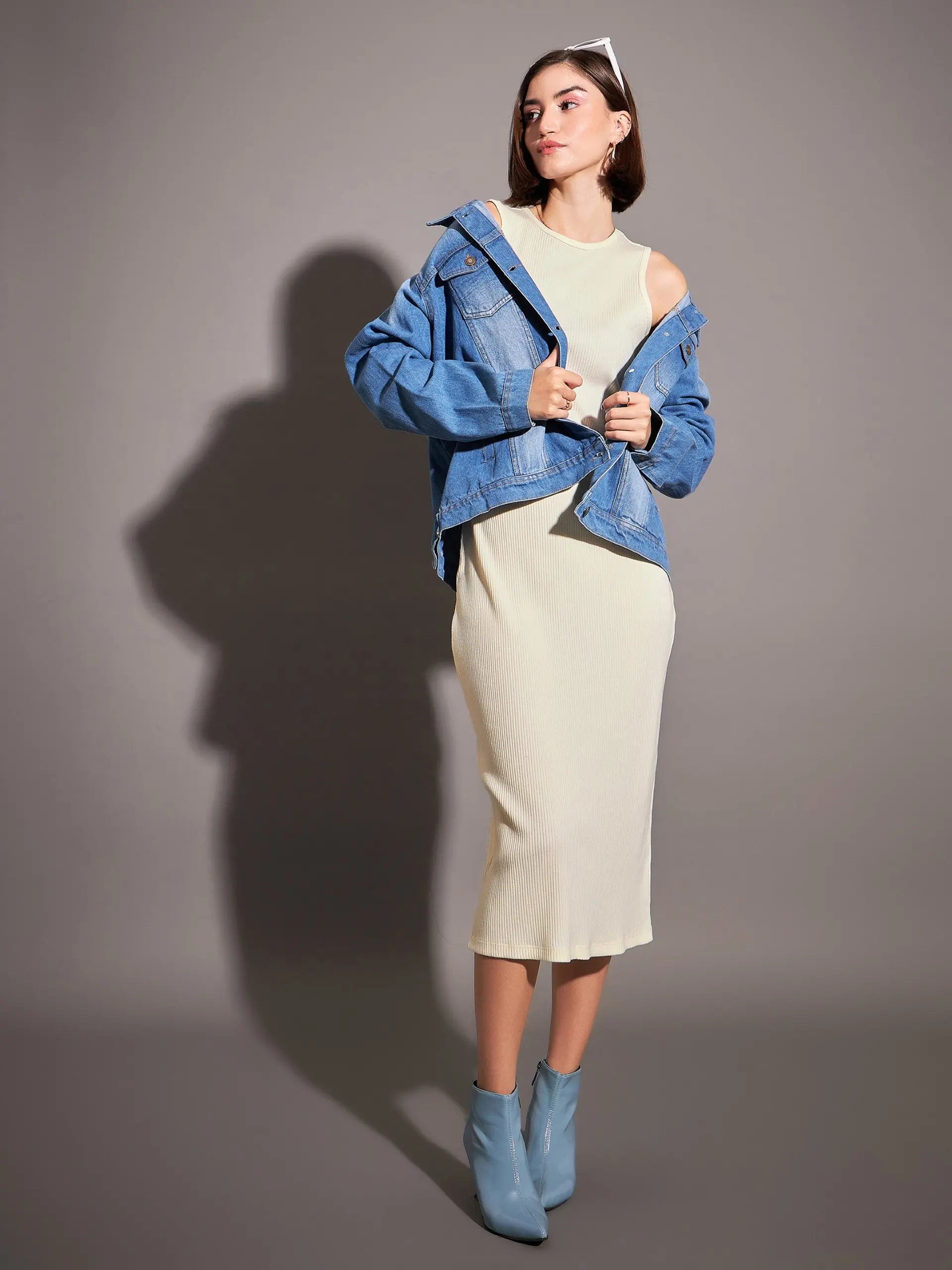 Off-White Rib Bodycon Dress - Women's Designer Midi Dress