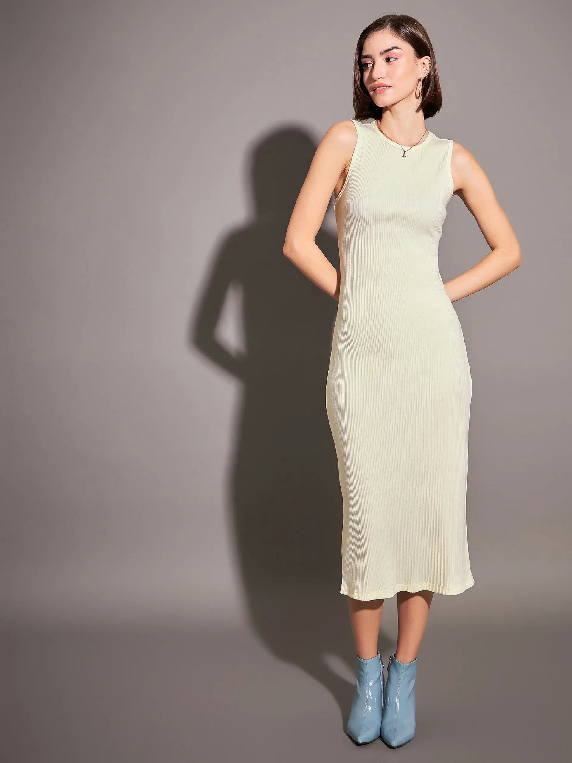 Off-White Rib Bodycon Dress - Women's Designer Midi Dress