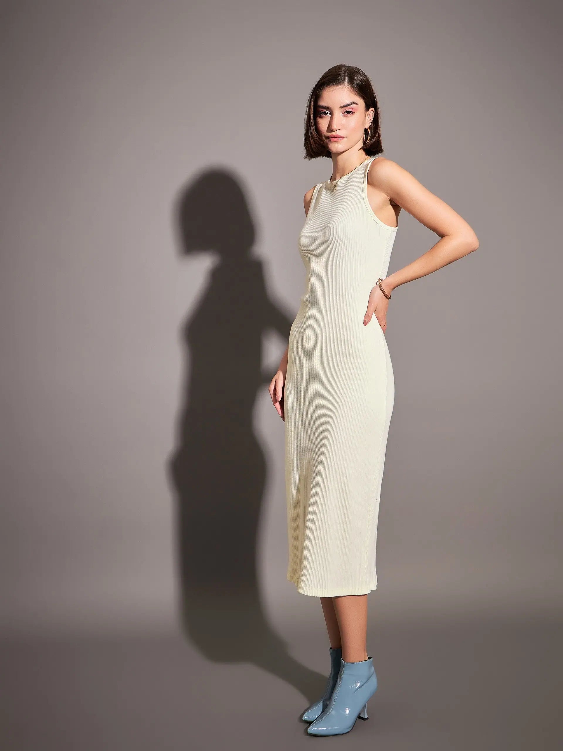 Off-White Rib Bodycon Dress - Women's Designer Midi Dress