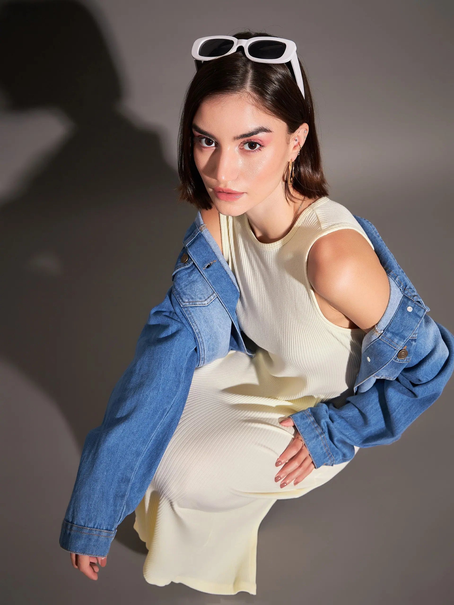 Off-White Rib Bodycon Dress - Women's Designer Midi Dress