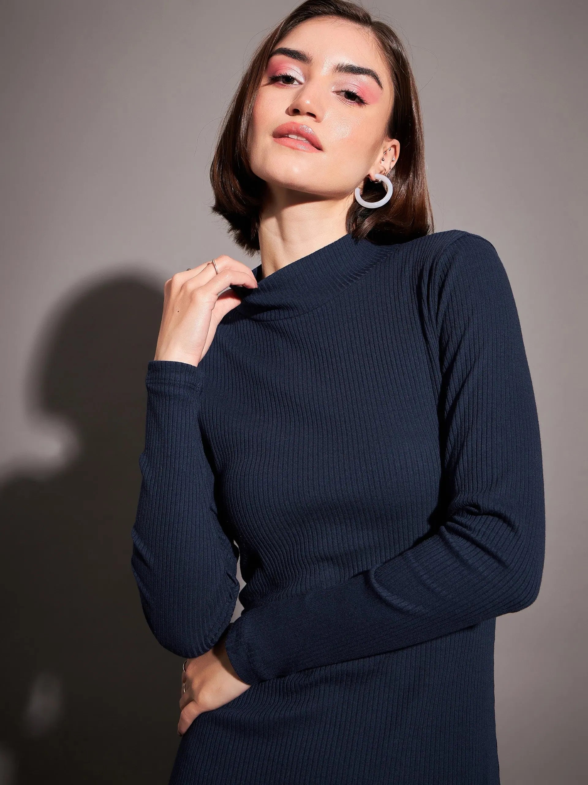 Navy Rib Maxi Dress - Designer Bodycon Dress for Women