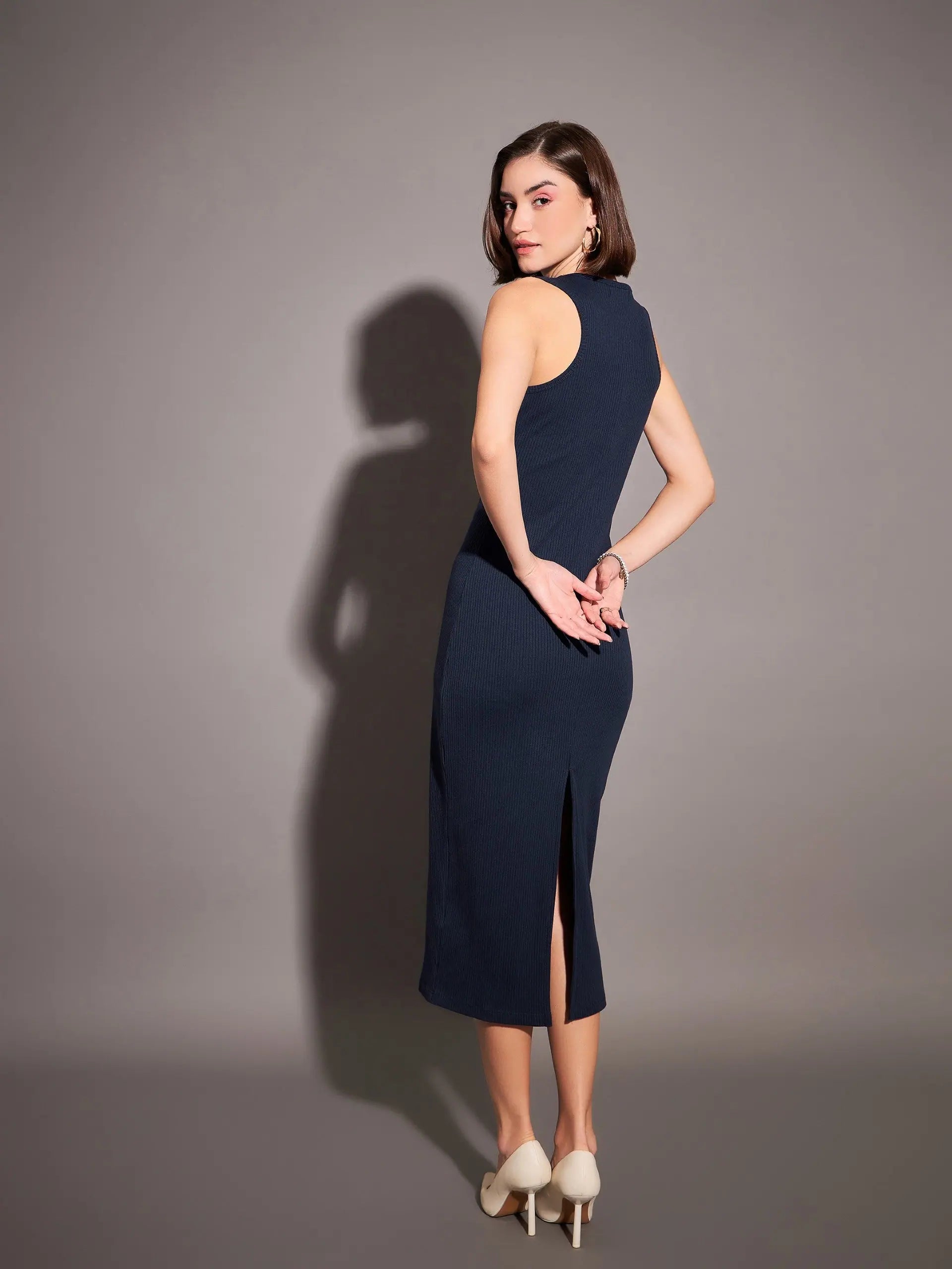 Navy Rib Sleeveless Bodycon Dress | Women's Western Outfits