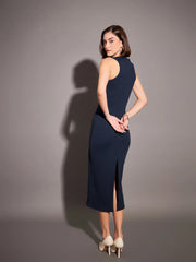 Women Navy Rib Sleeveless Bodycon Dress