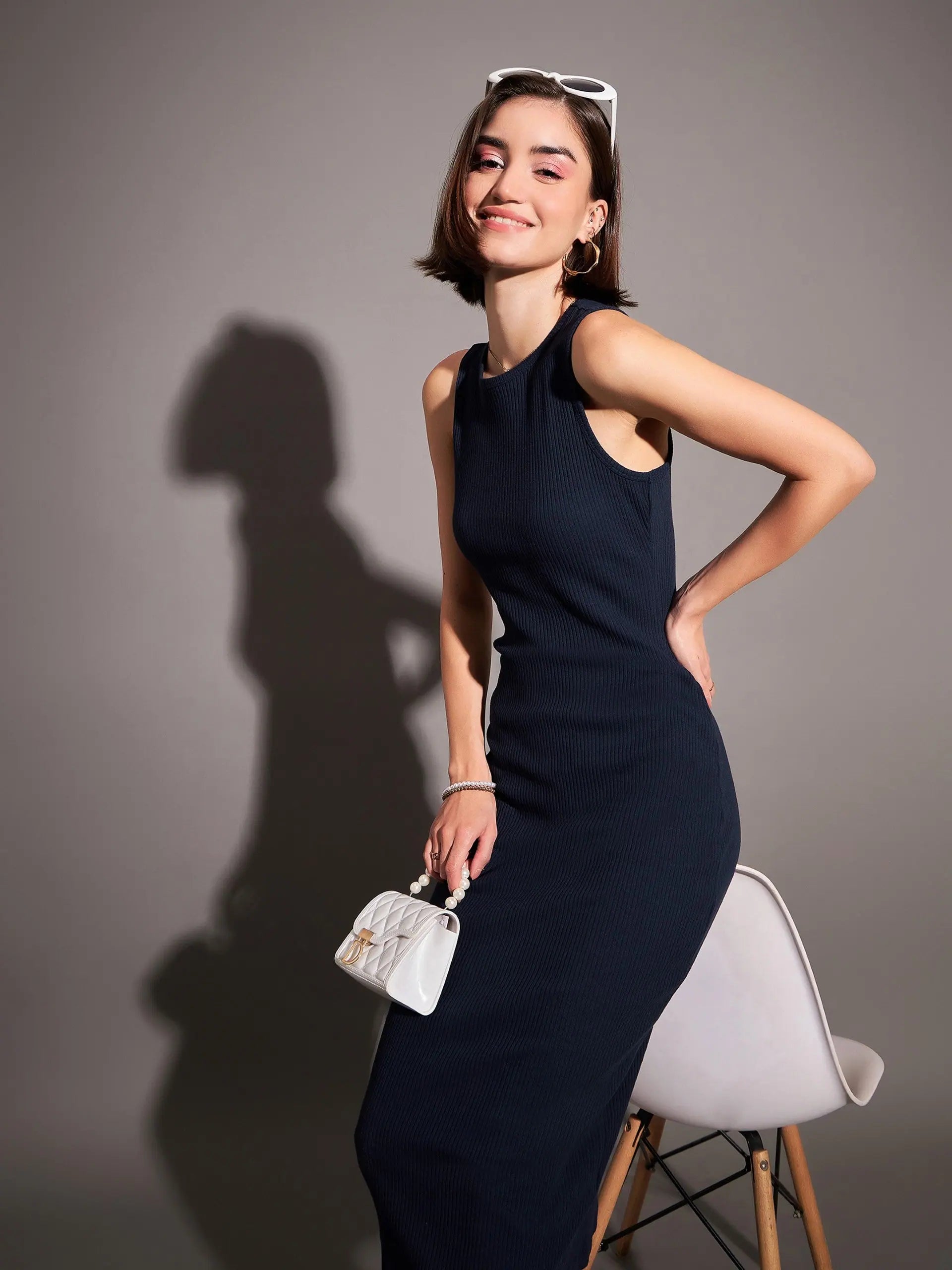 Navy Rib Sleeveless Bodycon Dress | Women's Western Outfits