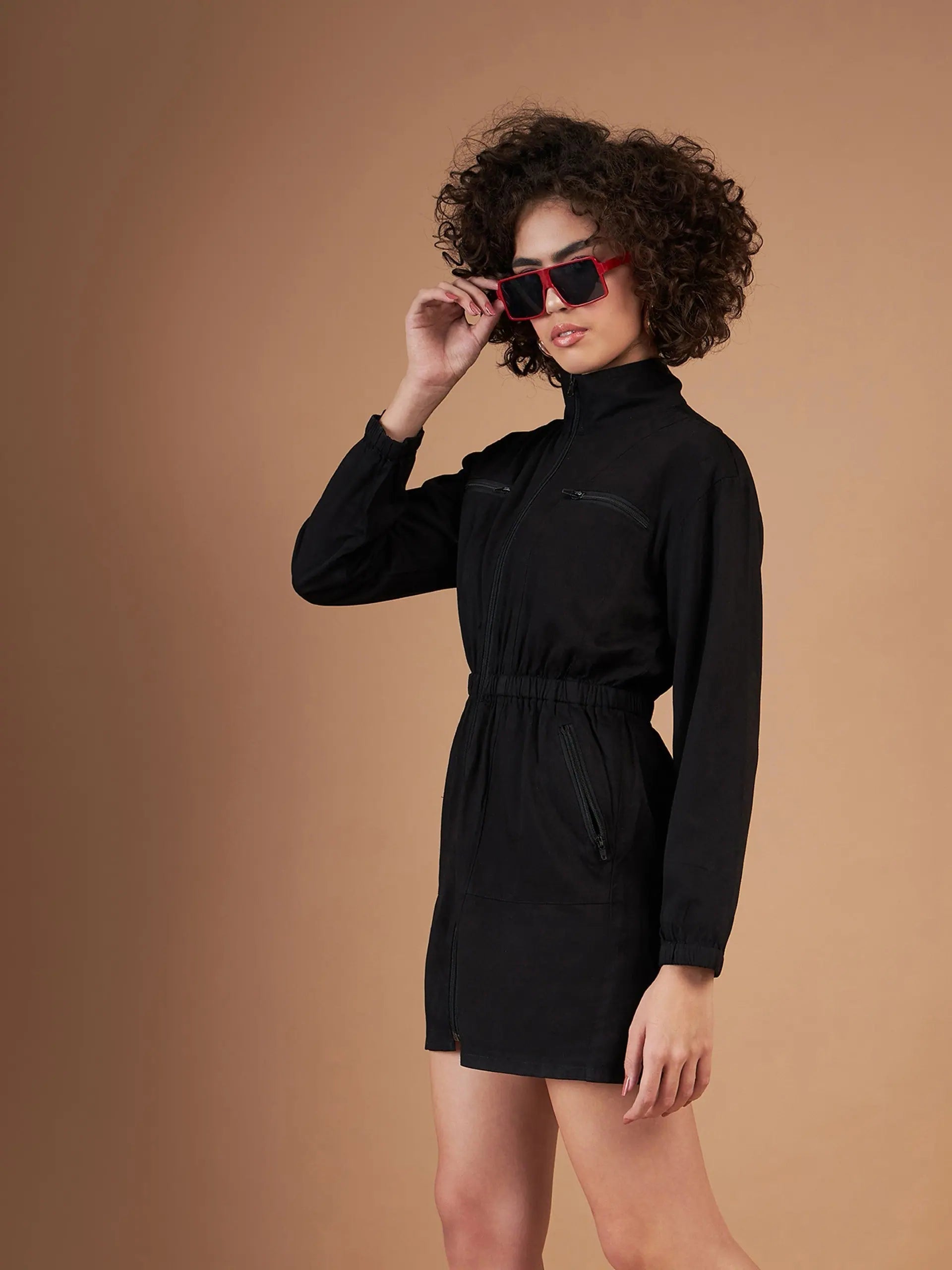 Black Twill Mini Dress | Women's Casual Designer Style Now!