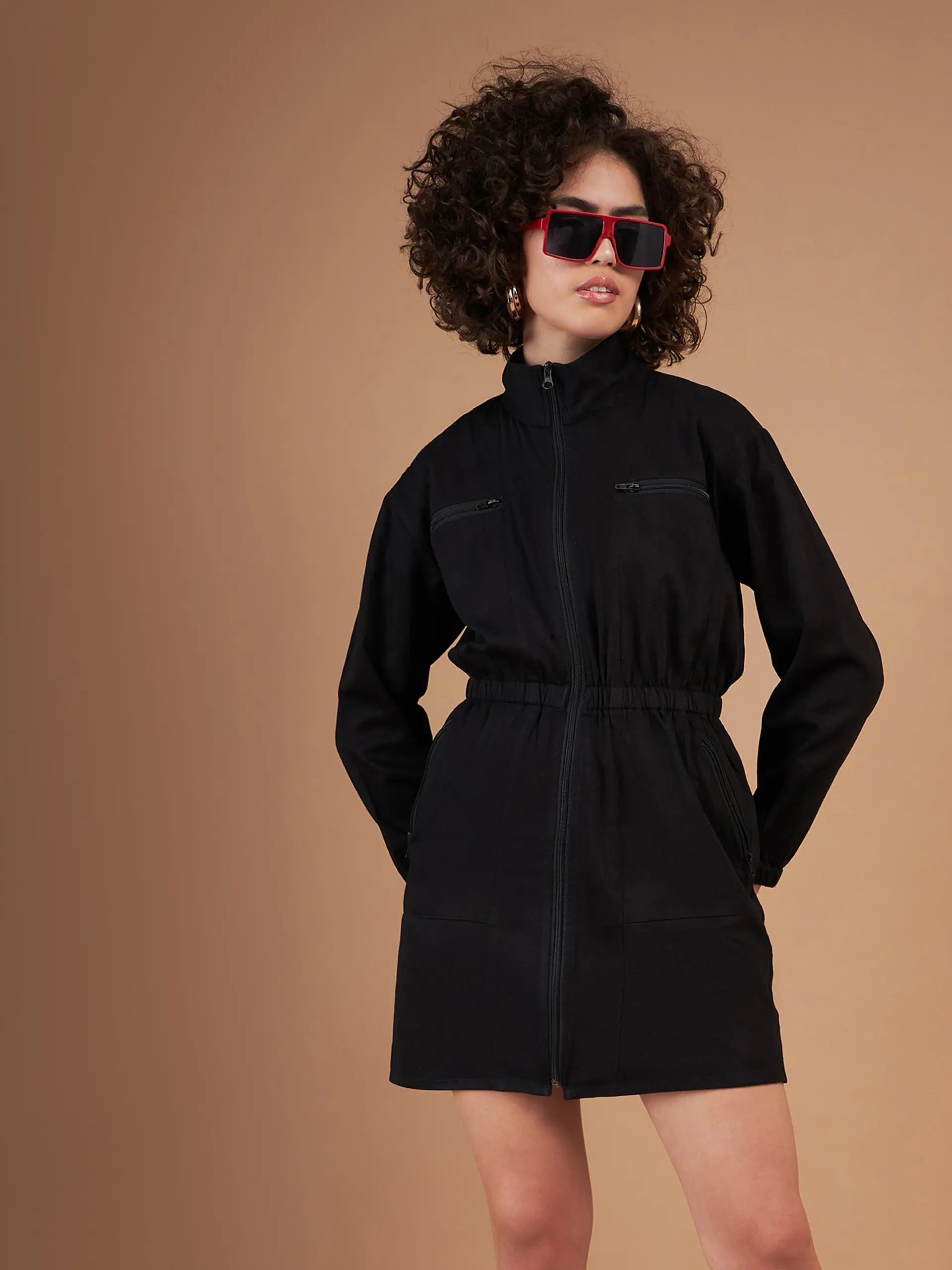 Black Twill Mini Dress | Women's Casual Designer Style Now!