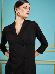 Women Black Gliiter Double Breasted Blazer Dress