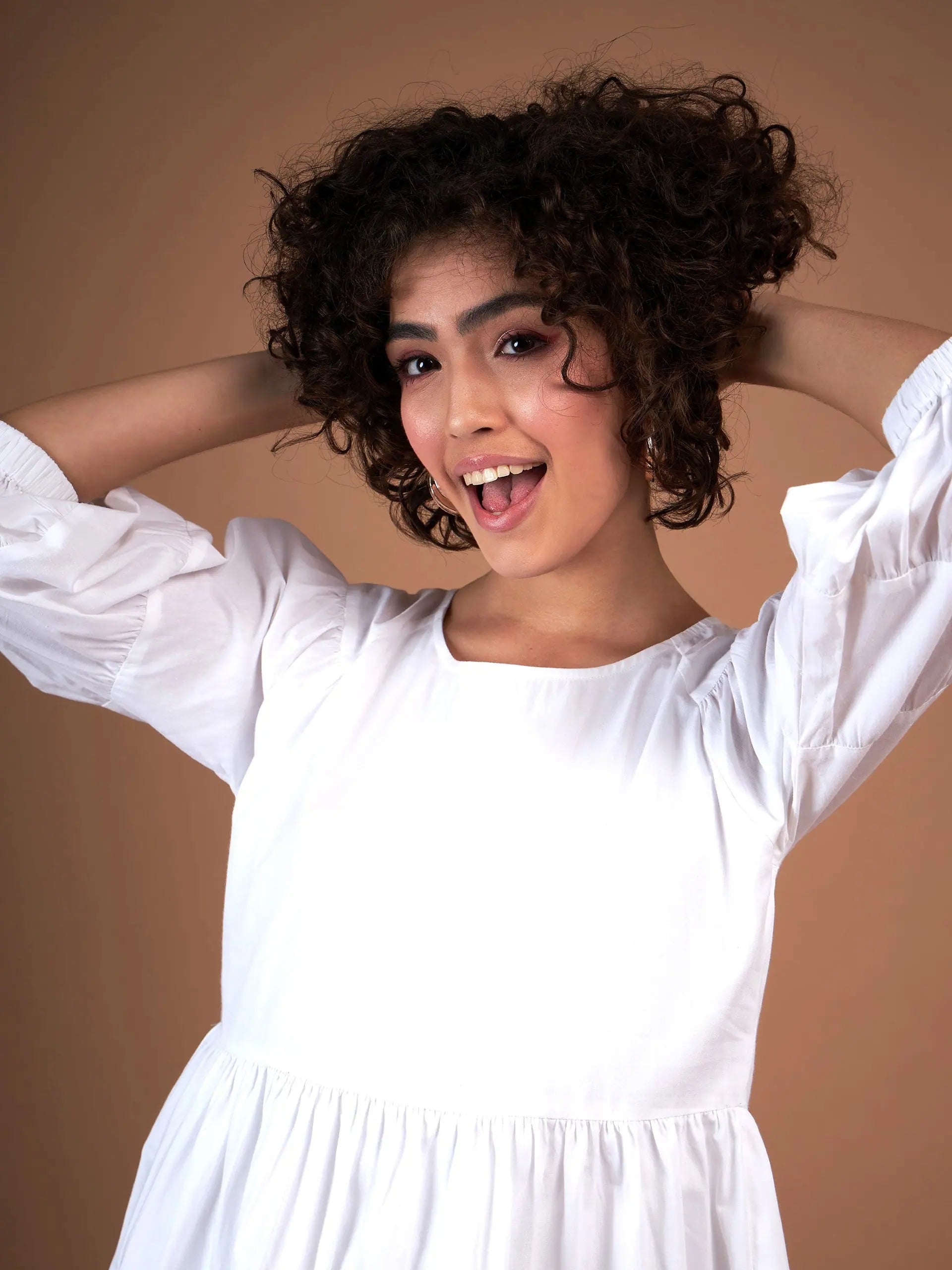 White Poplin Tiered Mini Dress - Lehenga for Women Look