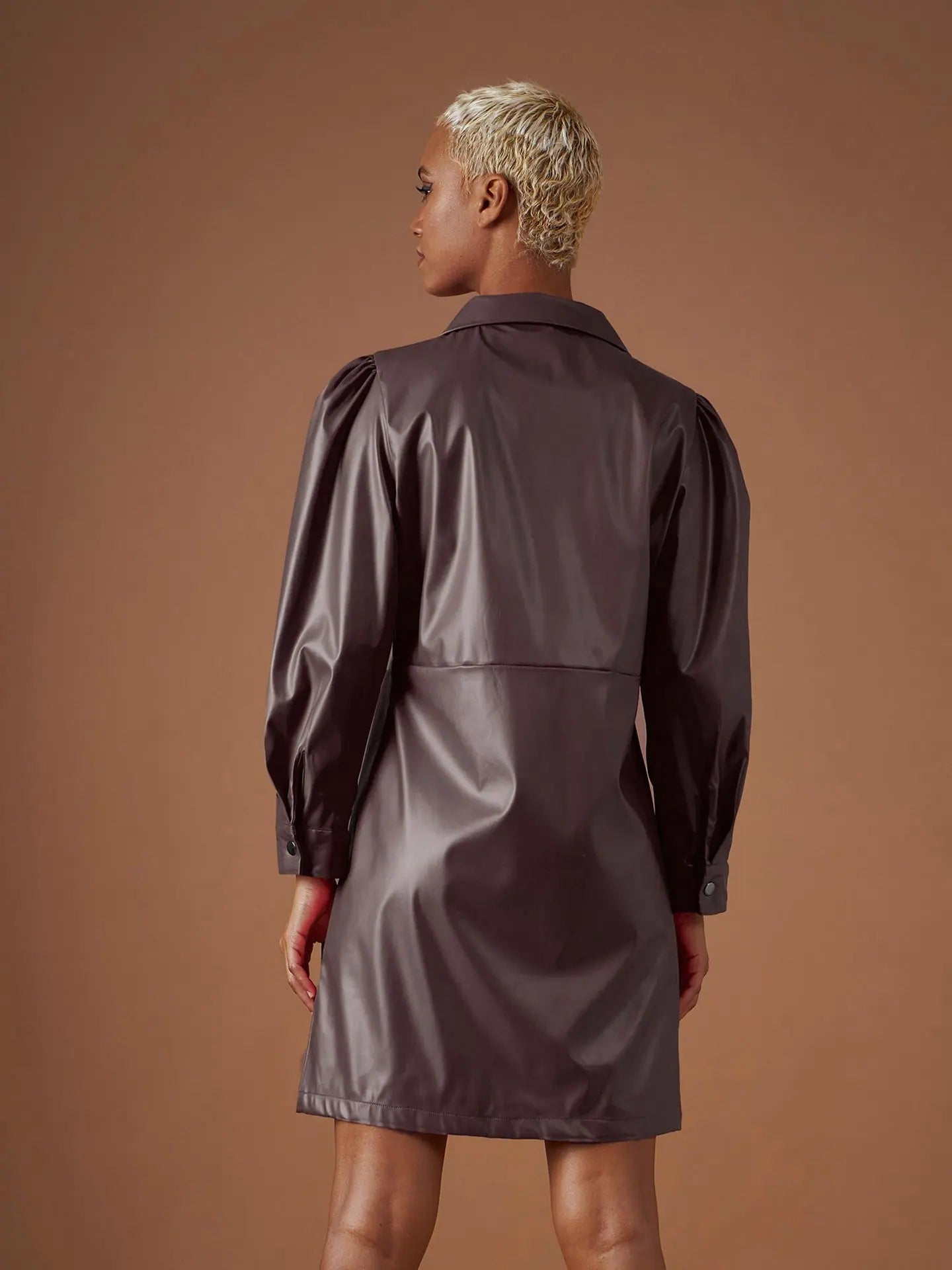 Dark Brown PU Shirt Dress - Designer Lehenga Inspired Style