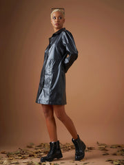 Women Black Pu Shirt Dress