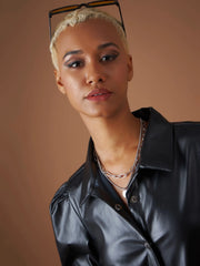 Women Black Pu Shirt Dress