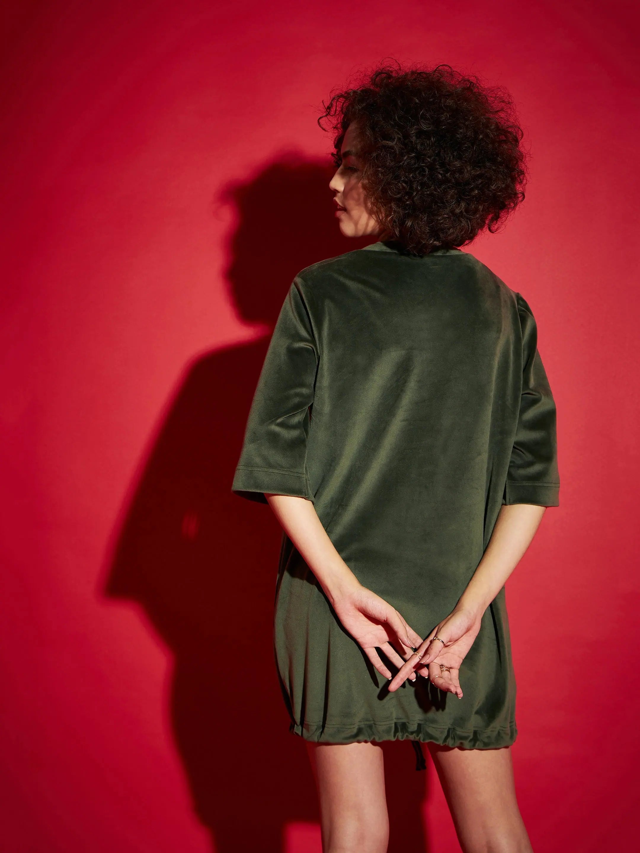 Olive Velour Tie Hem Mini Dress | Women's Western Clothing