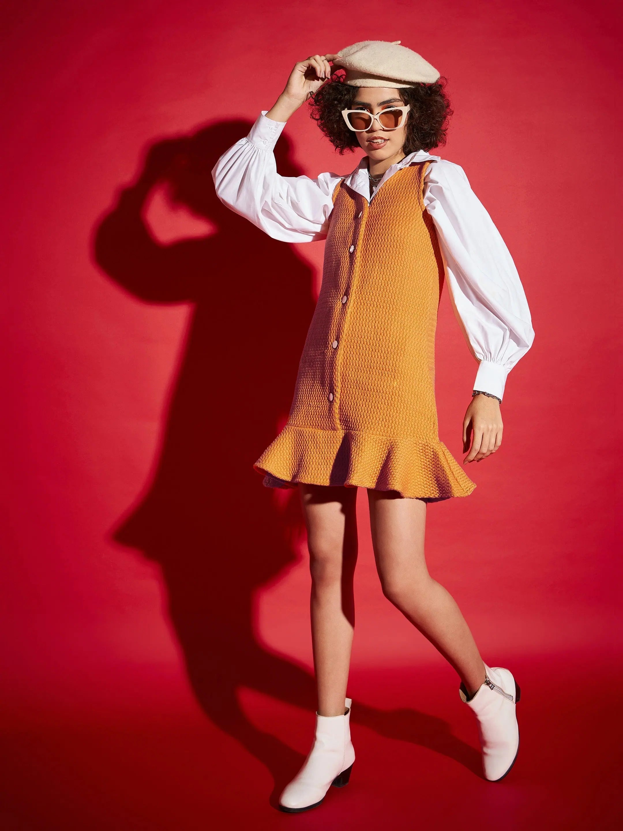 Orange Tweed Button Front Dress - Women's Western Clothing