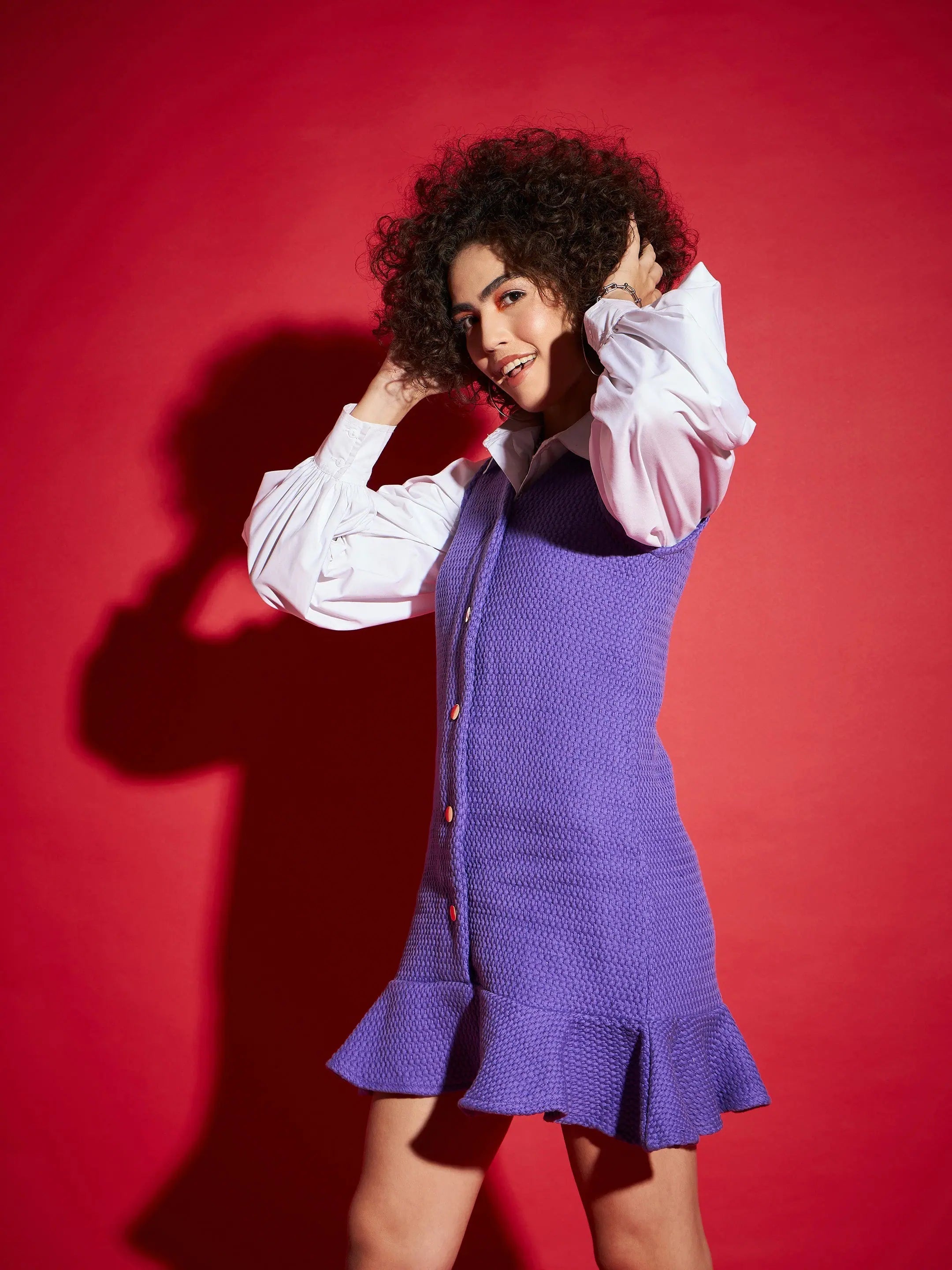 Purple Tweed Frill Hem Dress | Women's Western Clothing