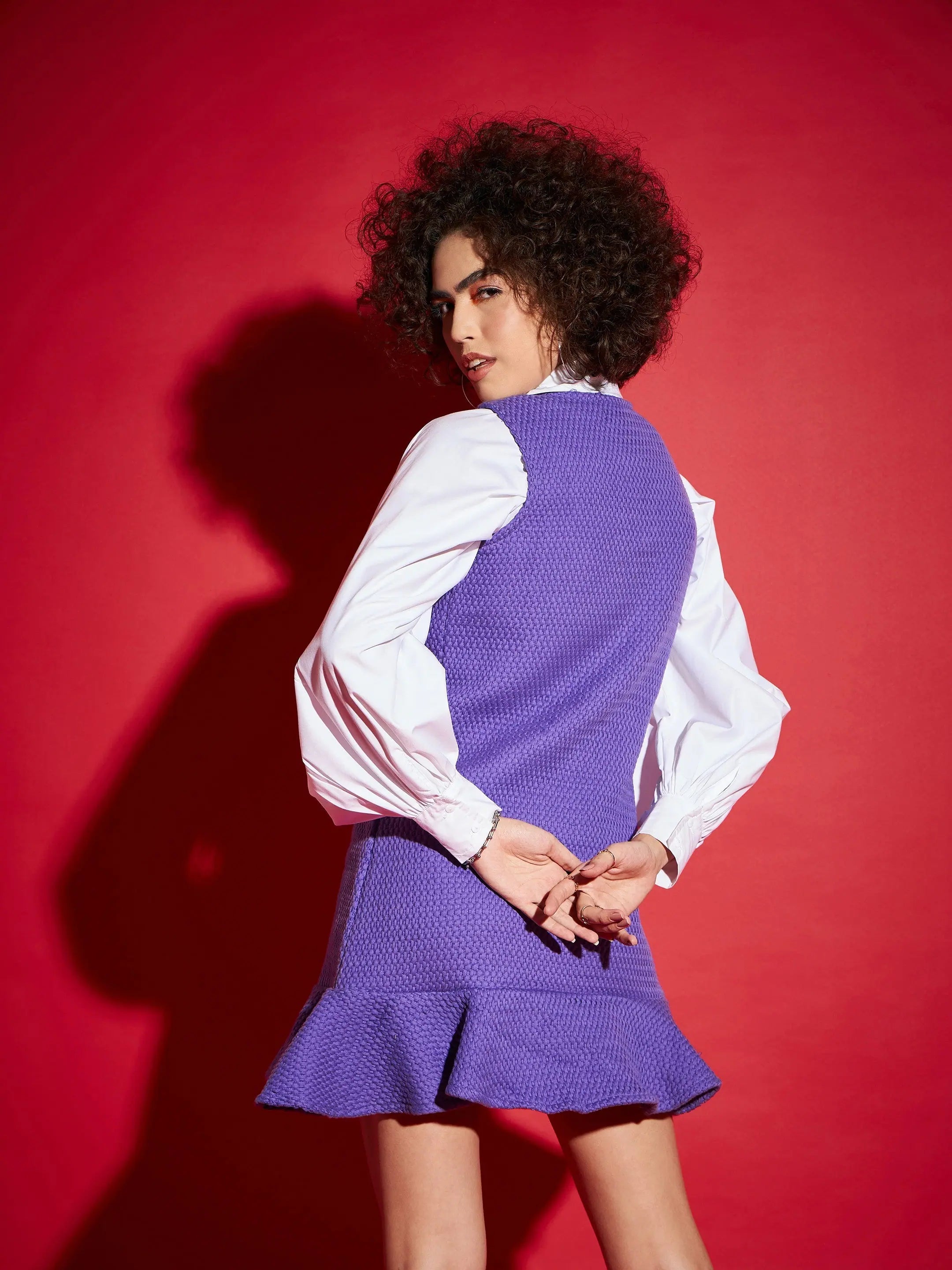 Purple Tweed Frill Hem Dress | Women's Western Clothing
