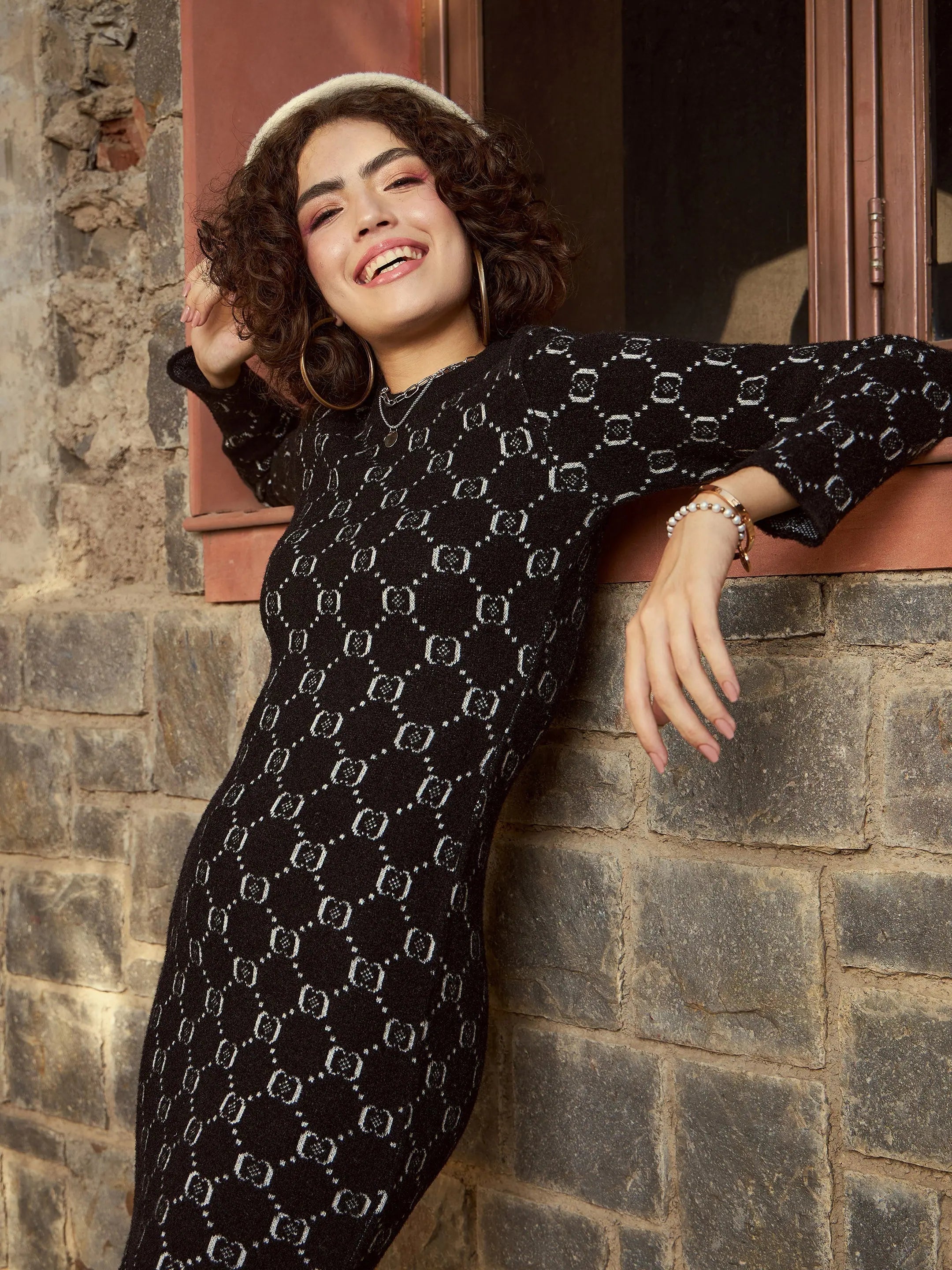 Black Geo Sweater Dress - Women's Traditional Indian Lehenga