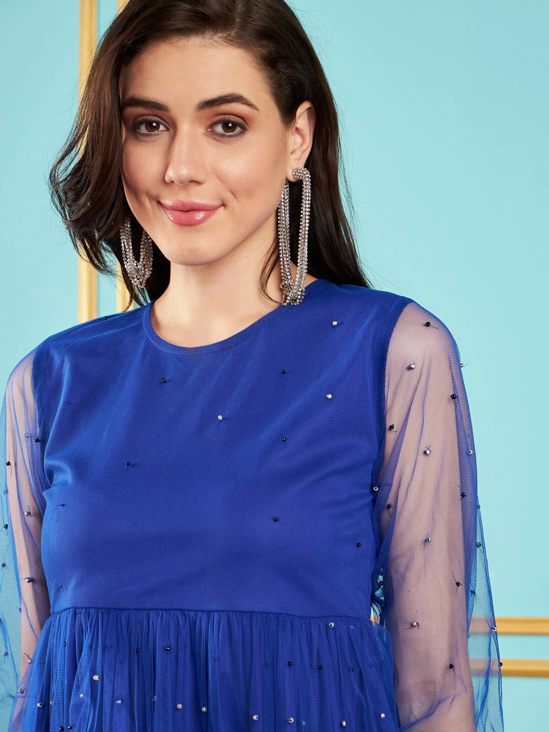 royal blue skater dress with sleeves Your Needs Front Tie Skater Midi Dress