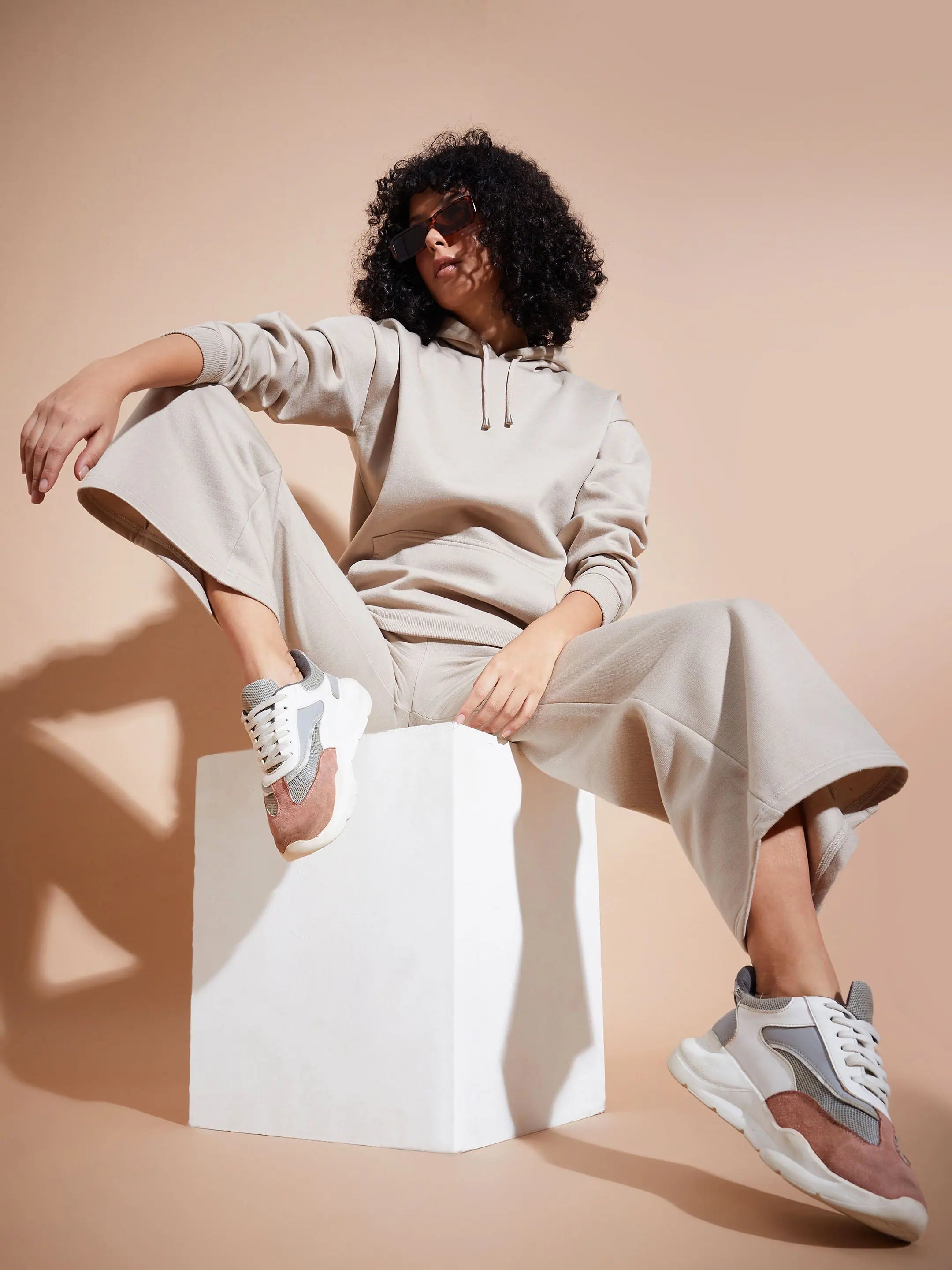Beige Fleece Oversized Hoodie | Women's Western Outfits