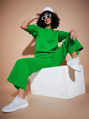 Women Green Fleece Oversized Sweatshirt