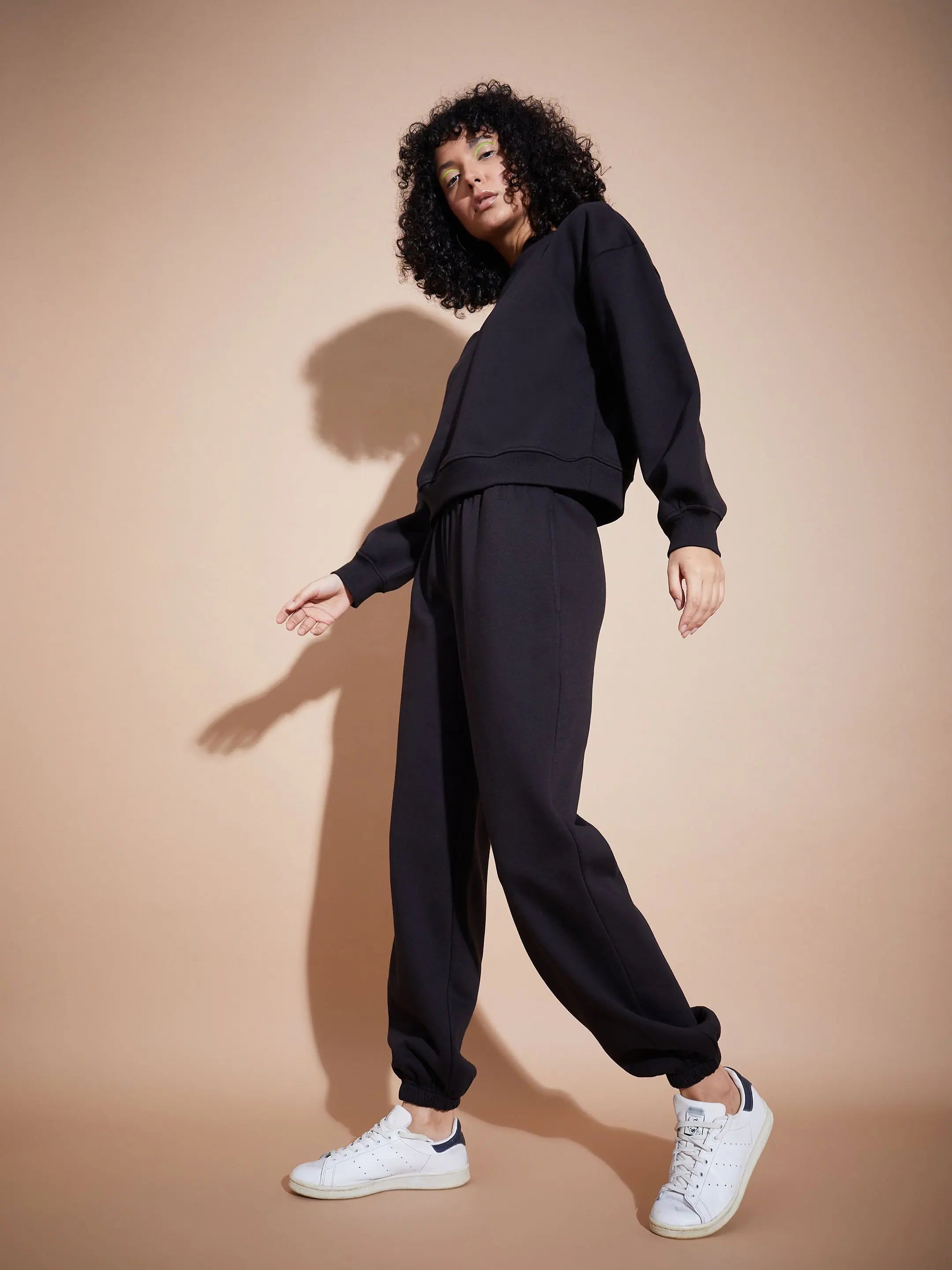 Black Premium Fleece Oversized Sweatshirt Joggers for Women