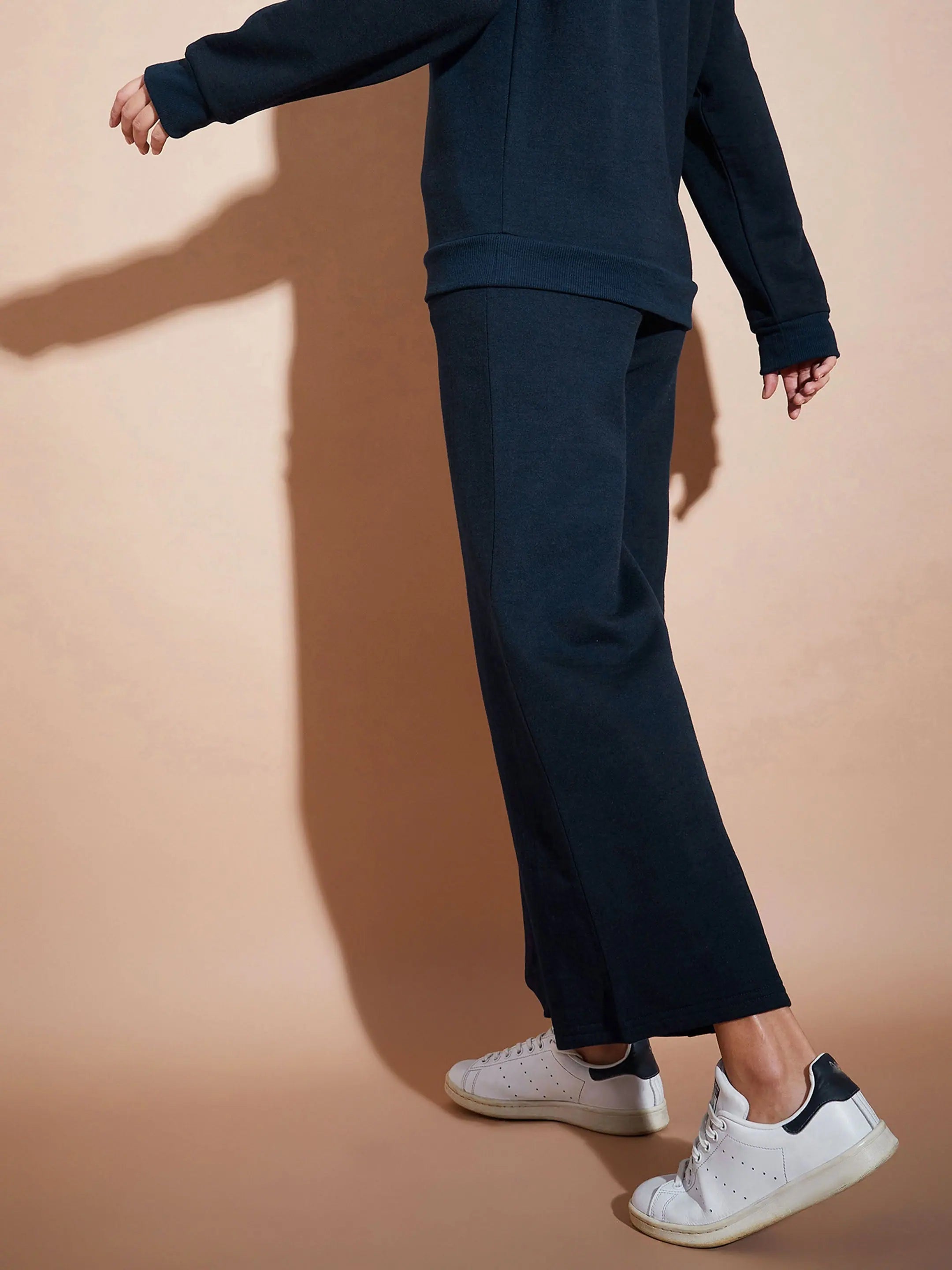 Navy Fleece Wide Leg Track Pants - Workout Pants & Gym Clothes