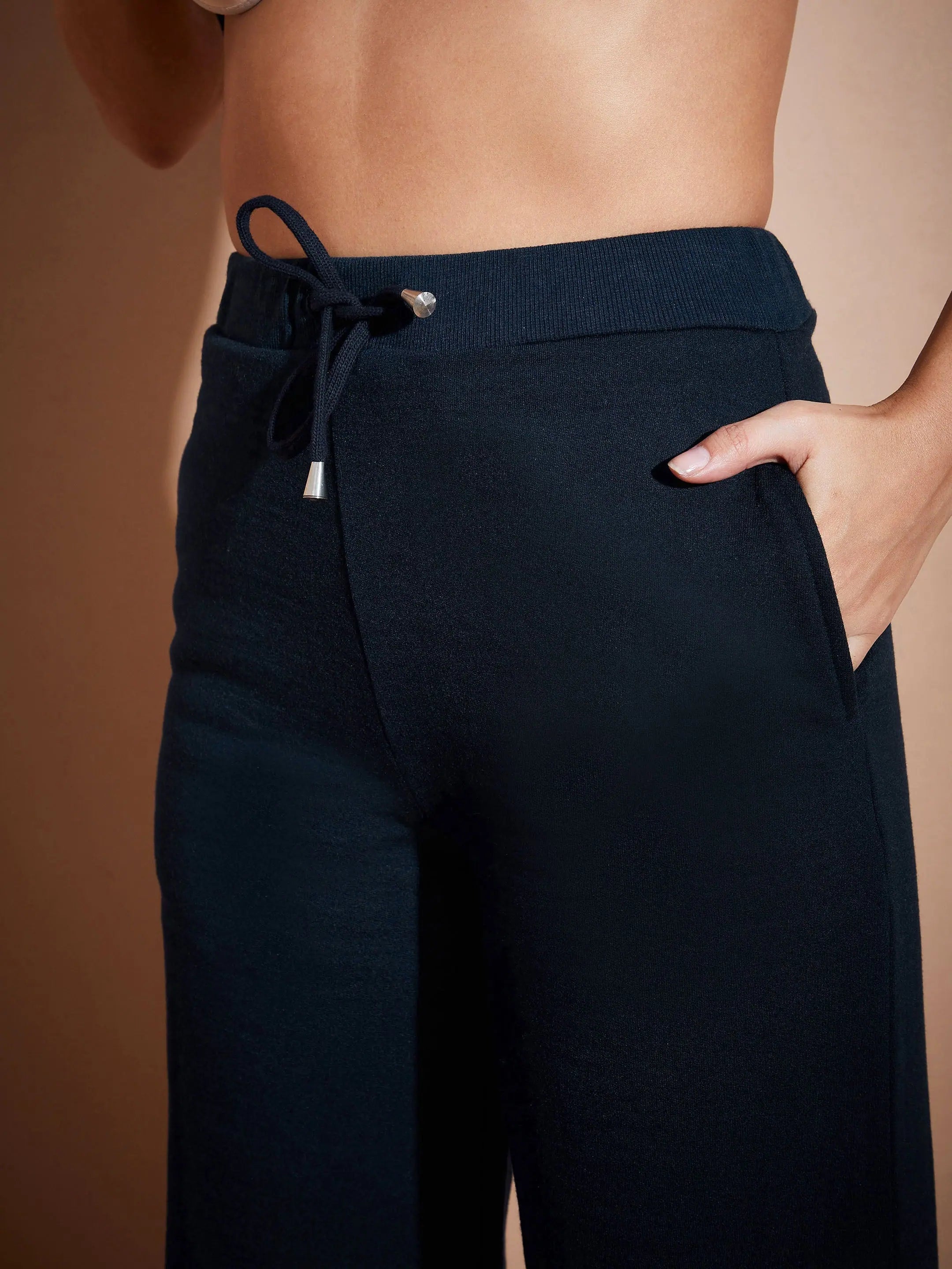 Navy Fleece Wide Leg Track Pants - Workout Pants & Gym Clothes