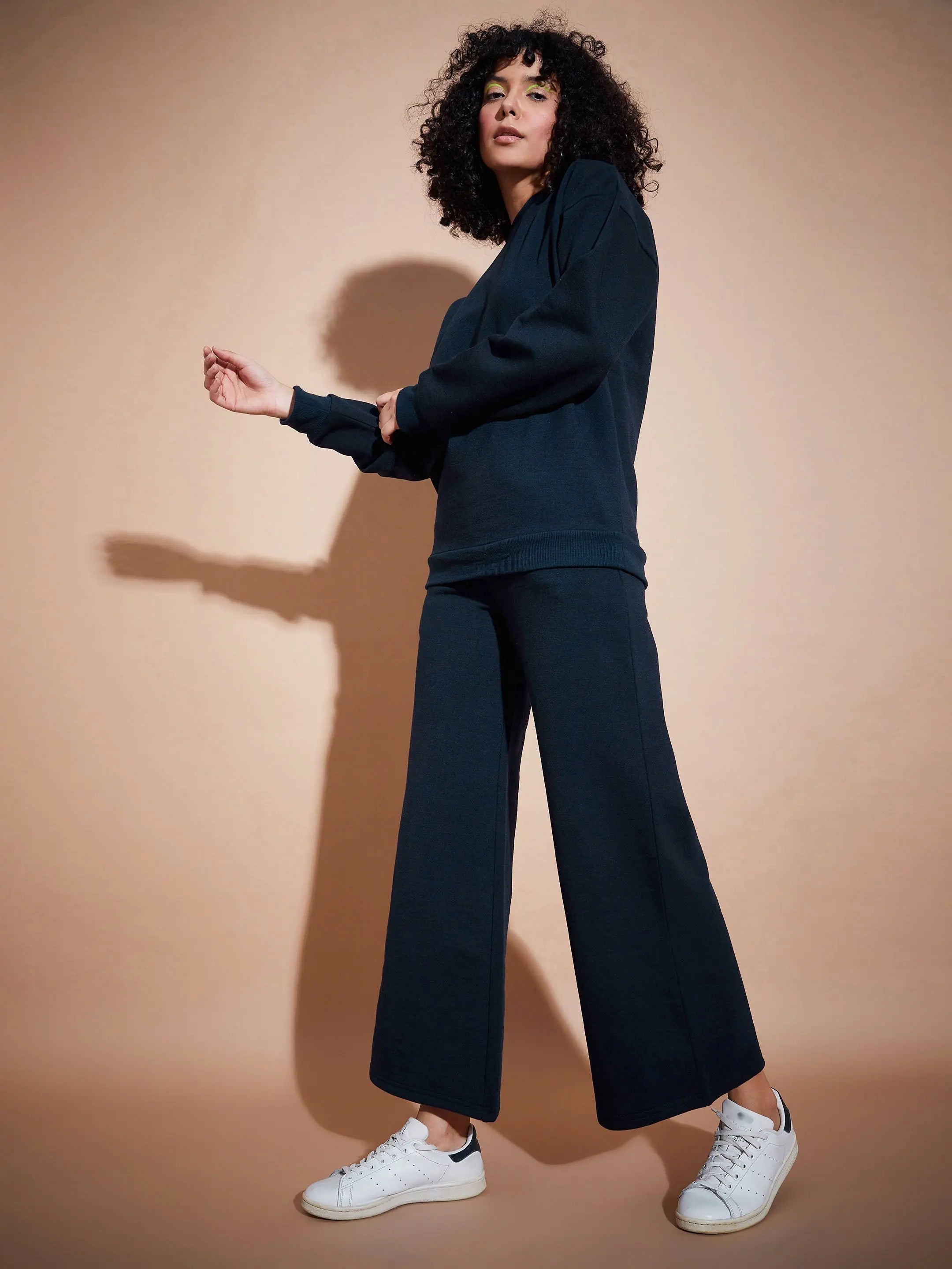 Navy Fleece Wide Leg Track Pants - Workout Pants & Gym Clothes