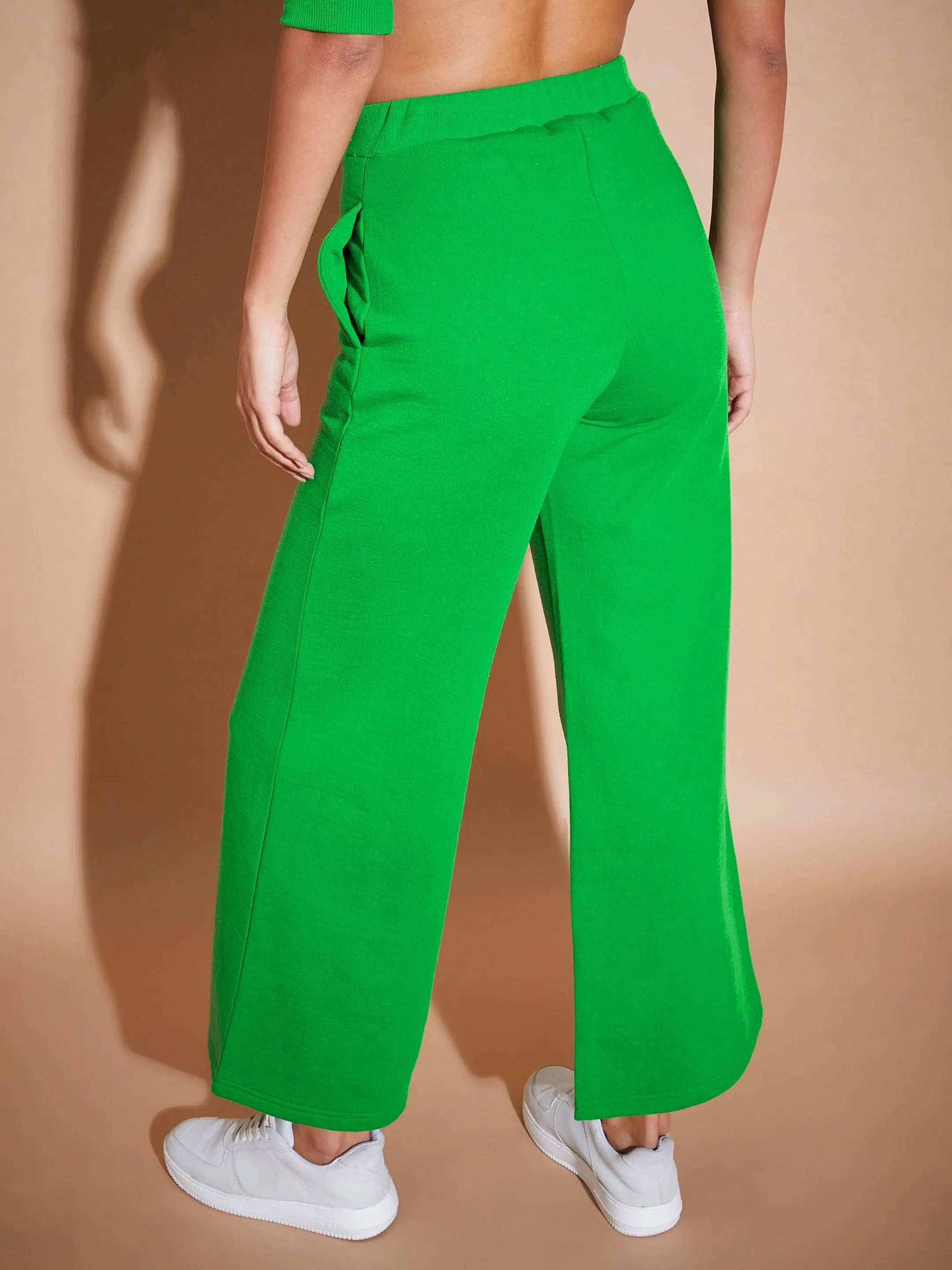 Green Fleece Wide Leg Track Pants | Women's Gym Clothes