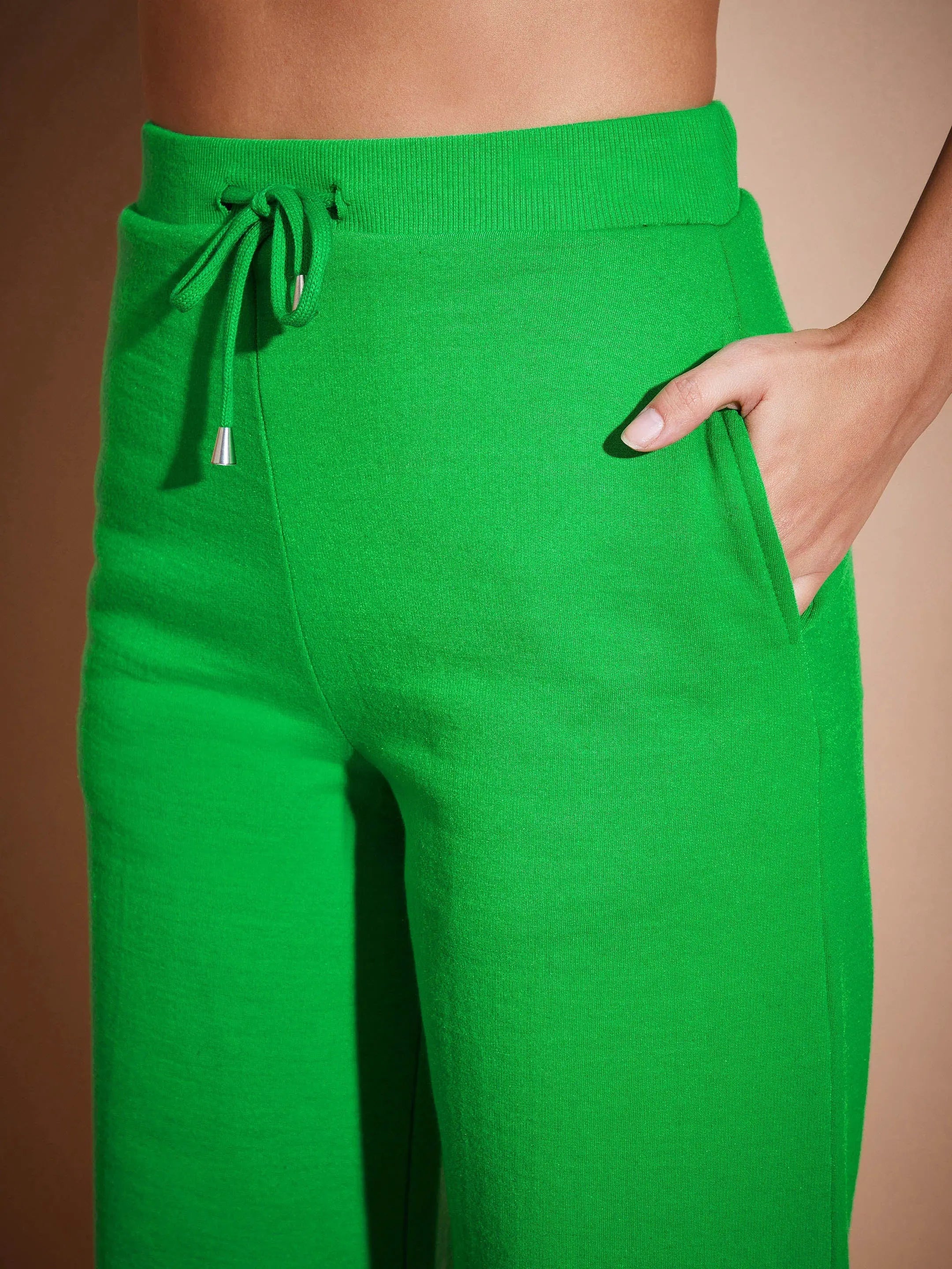 Green Fleece Wide Leg Track Pants | Women's Gym Clothes