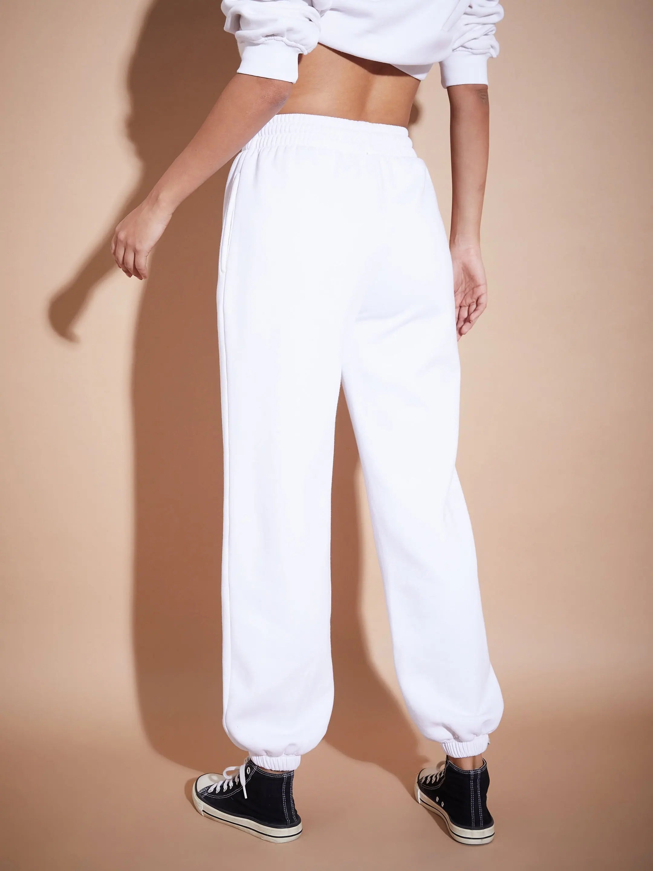 White Premium Fleece Baggy Joggers | Women's Activewear Sets