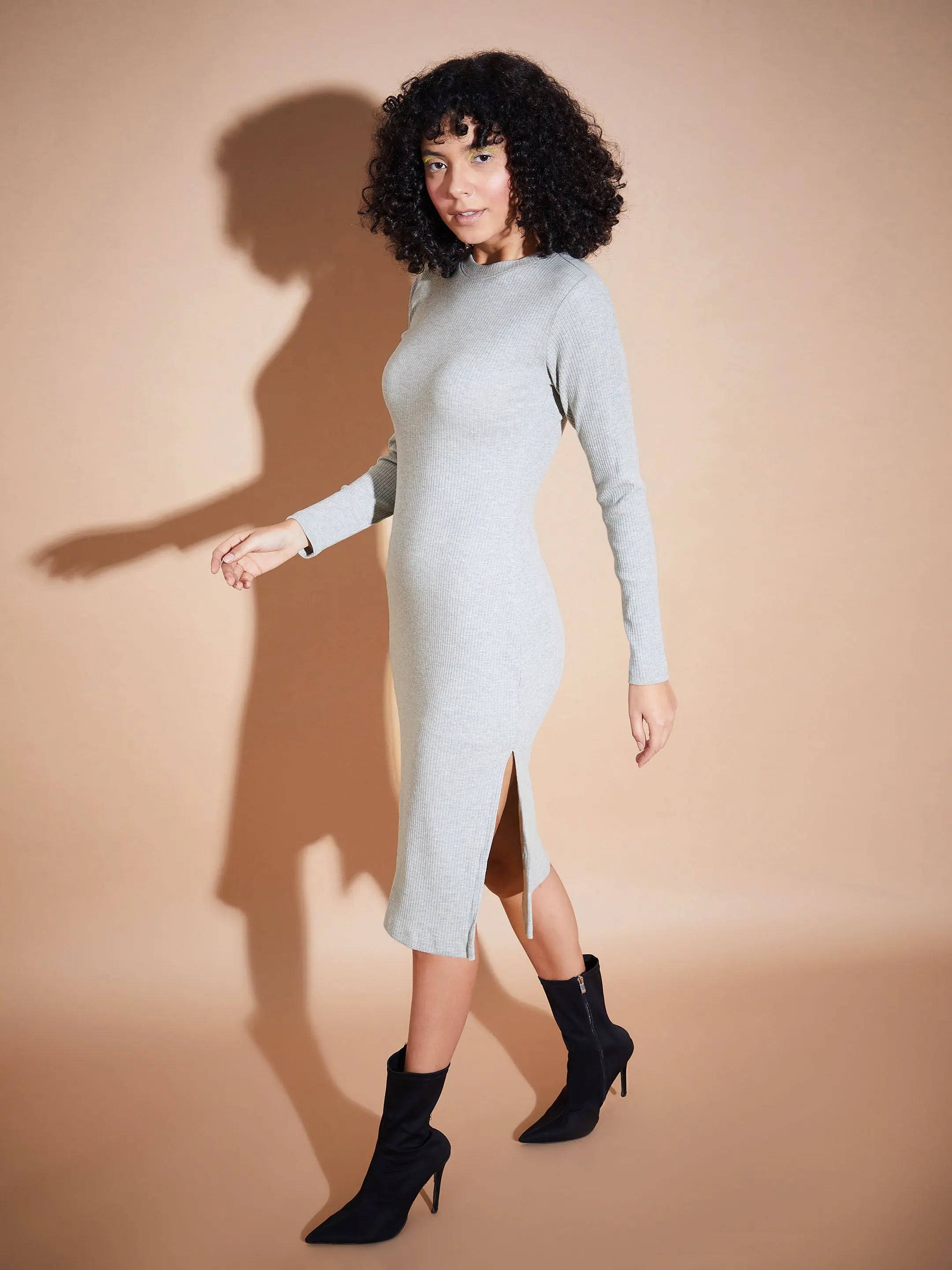 Ribbed Bodycon Midi Dress | Women's Rayon Melange Lehenga