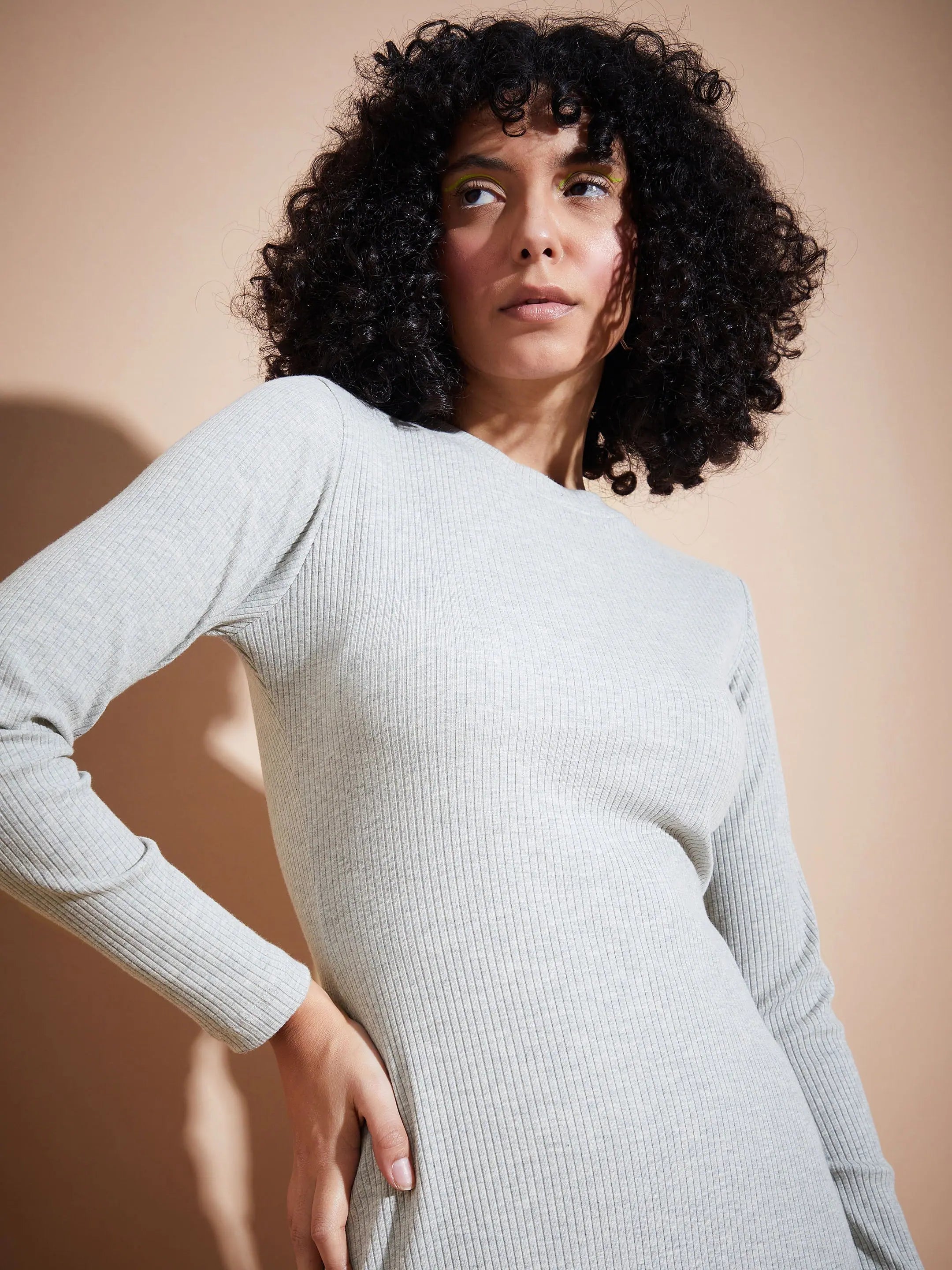 Ribbed Bodycon Midi Dress | Women's Rayon Melange Lehenga