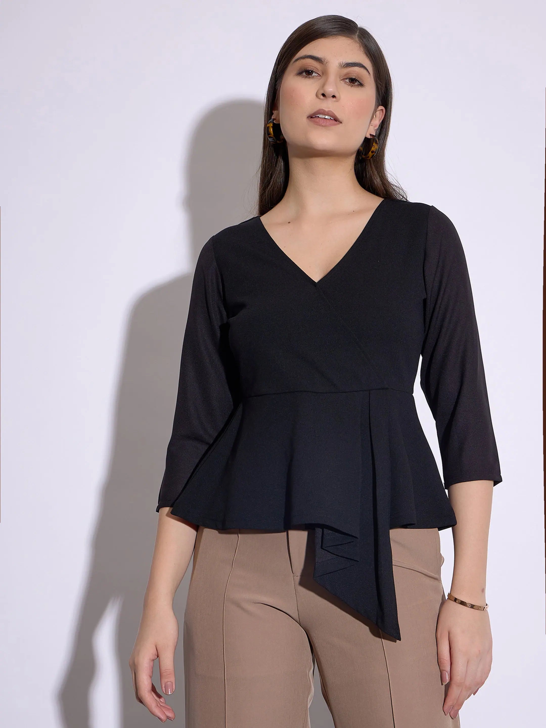 Black Wrap Peplum Top | Women's Western Wear & Outfits