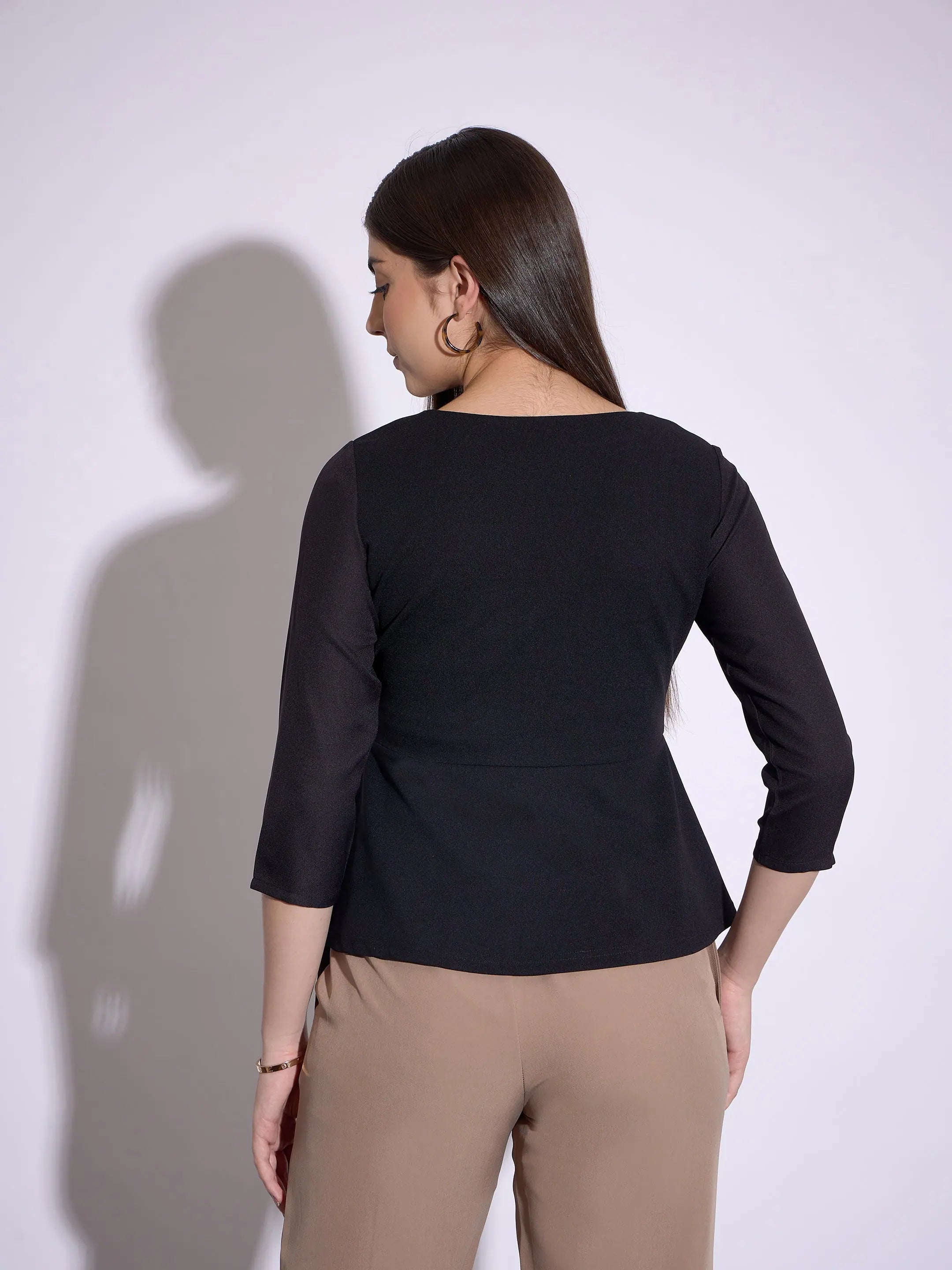 Black Wrap Peplum Top | Women's Western Wear & Outfits