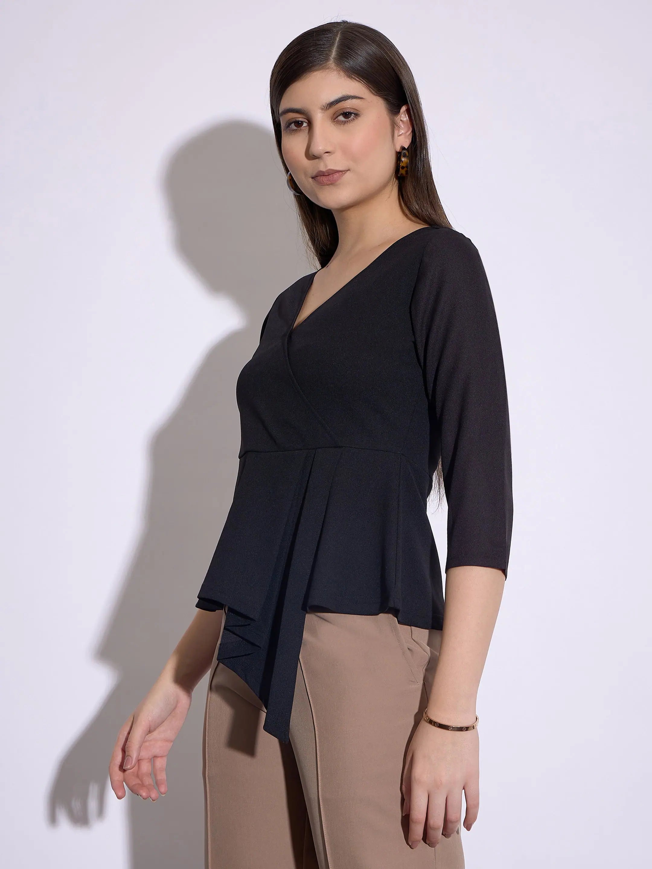 Black Wrap Peplum Top | Women's Western Wear & Outfits
