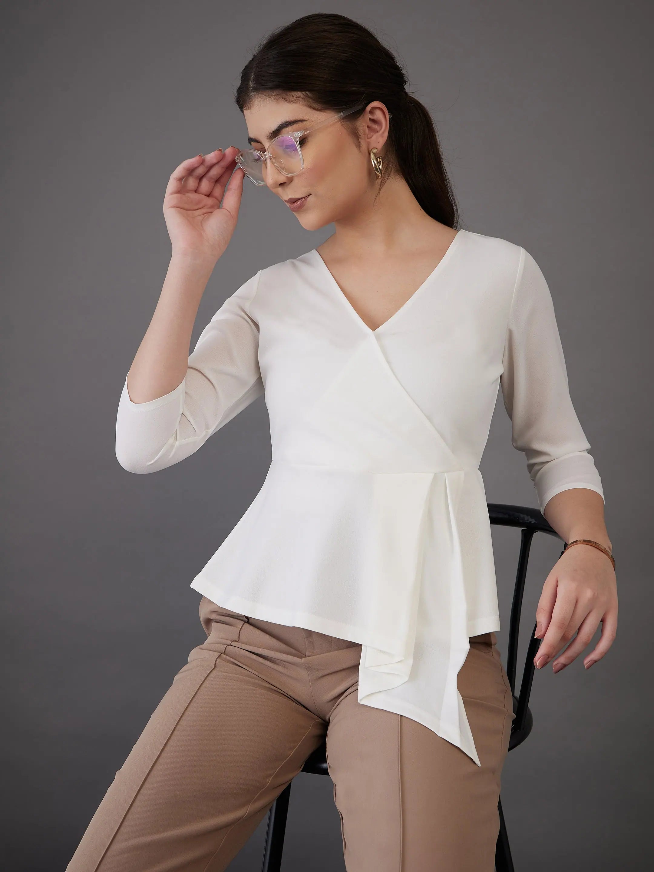 White Wrap Peplum Top | Women's Western Clothing