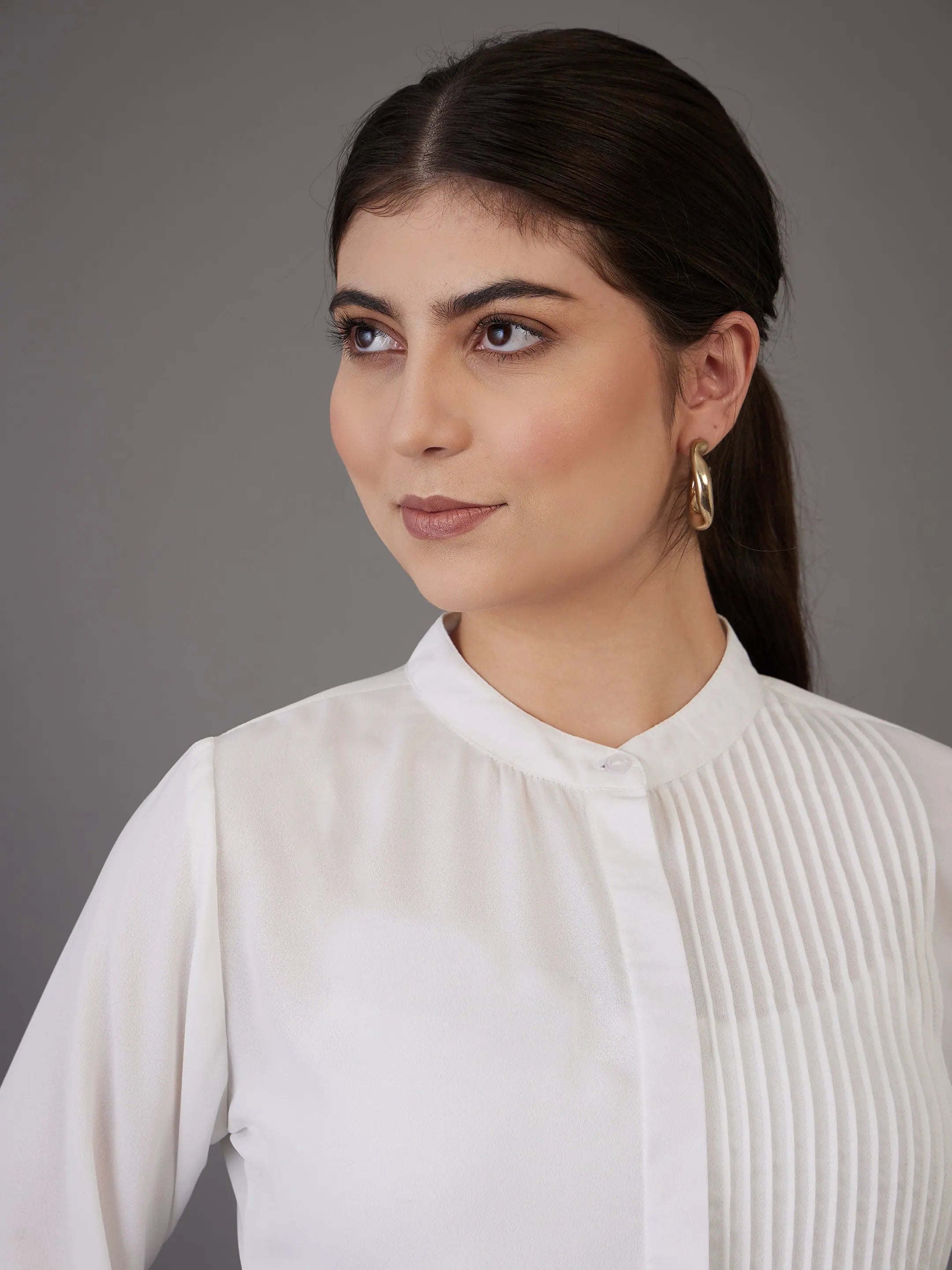 White Pin Tuck Shirt Top | Festive Lehenga Style