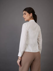 Women White Front Pin Tuck Shirt Style Top