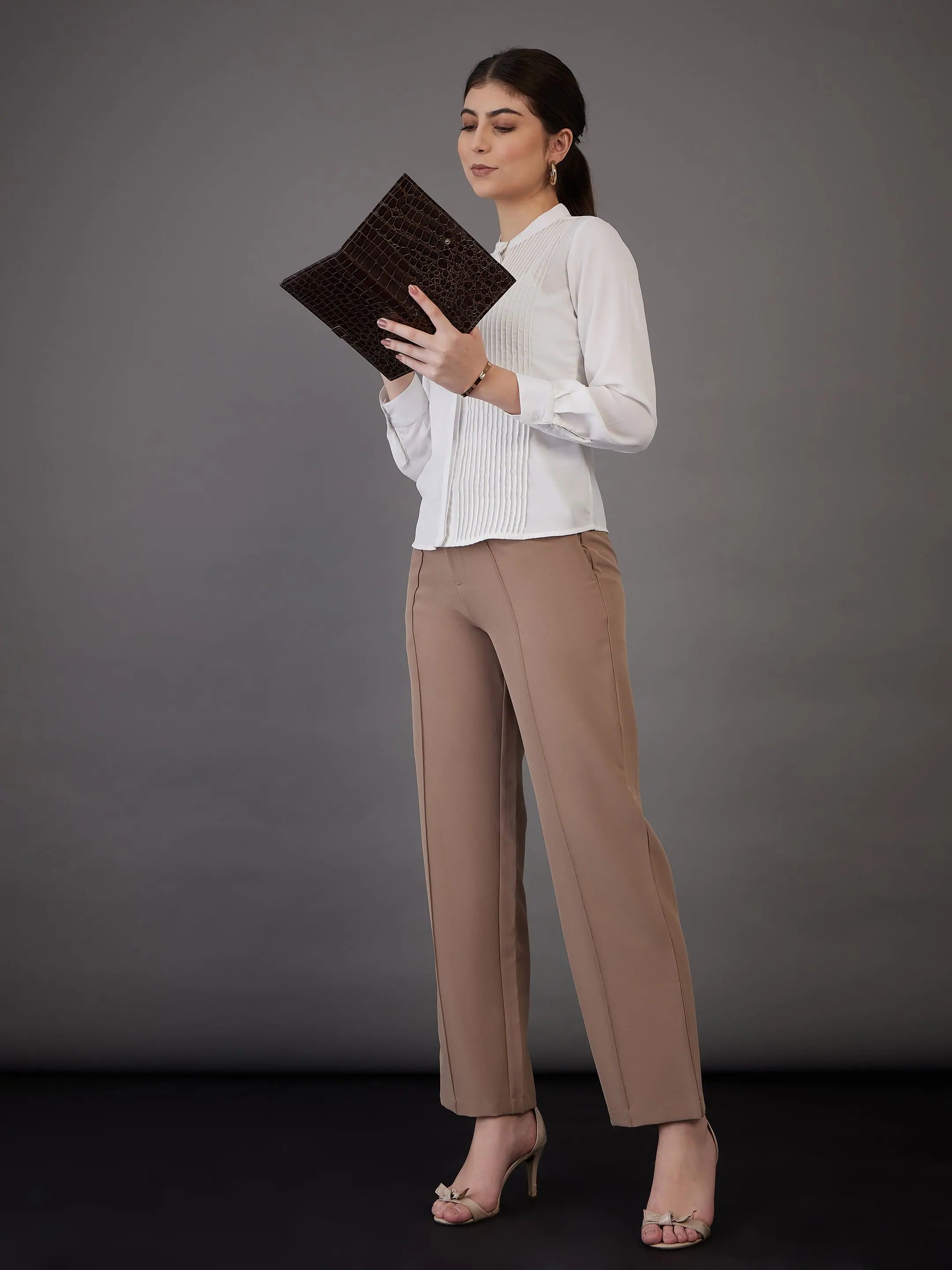 White Pin Tuck Shirt Top | Festive Lehenga Style