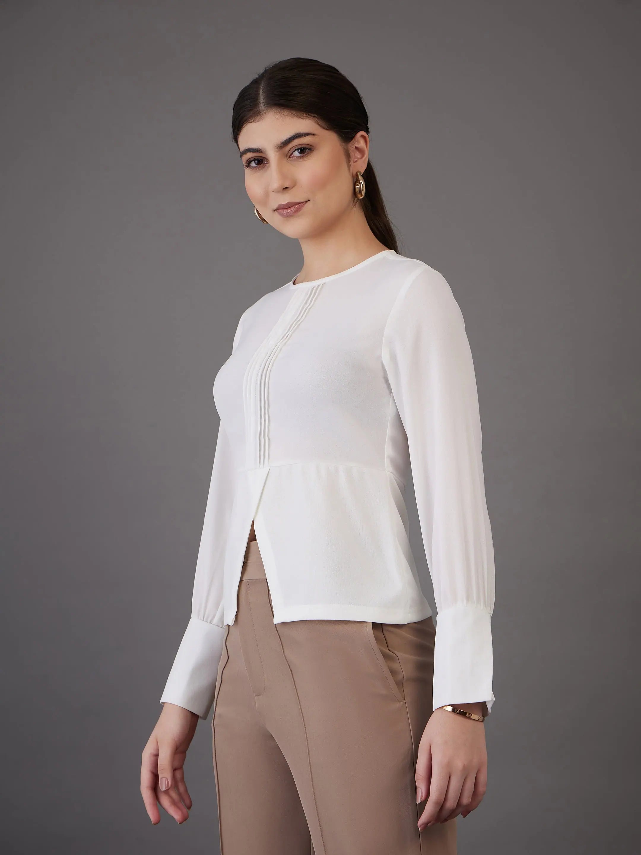 White Pin Tuck Peplum Top - Western Clothing for Women