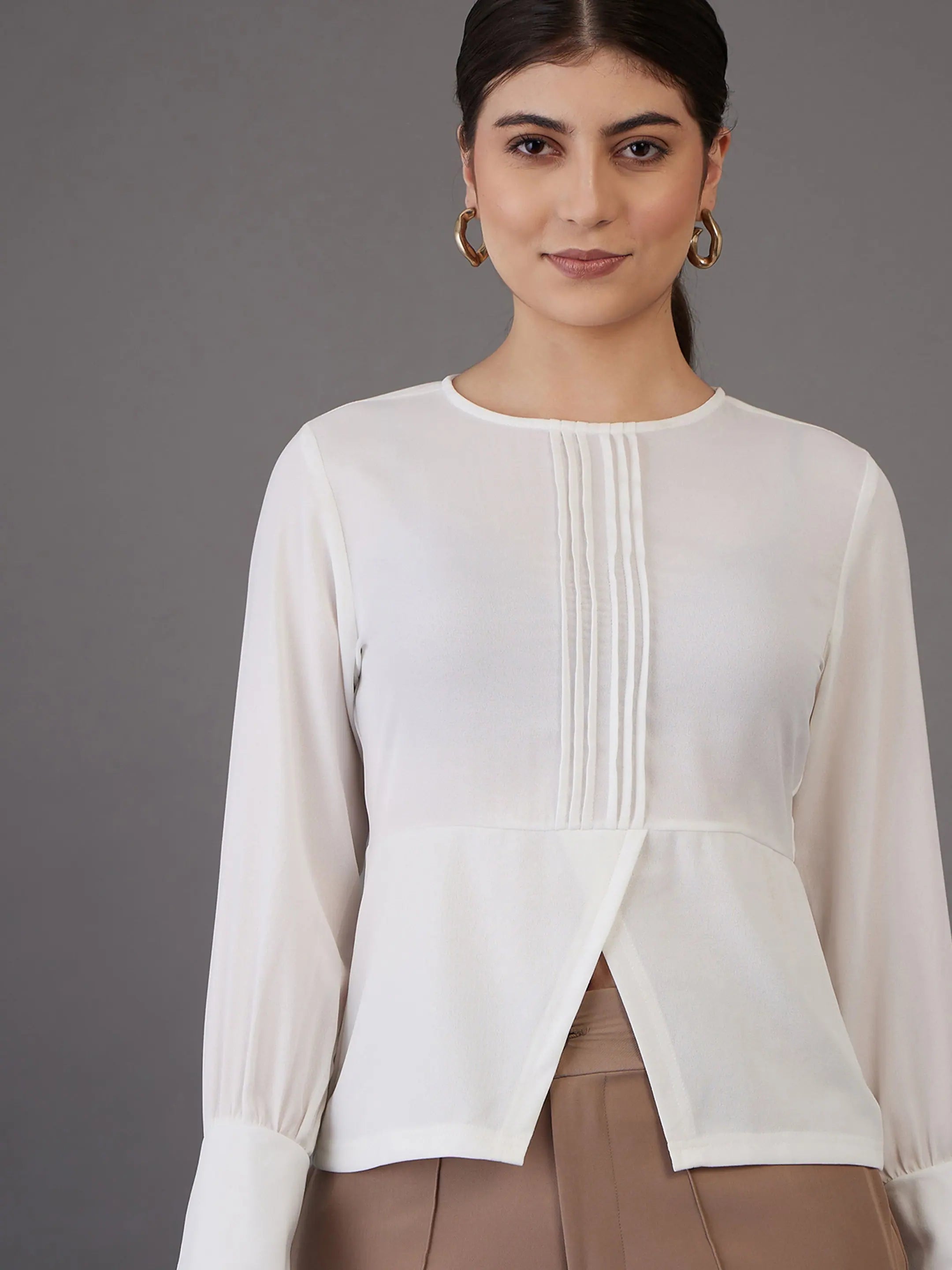White Pin Tuck Peplum Top - Western Clothing for Women