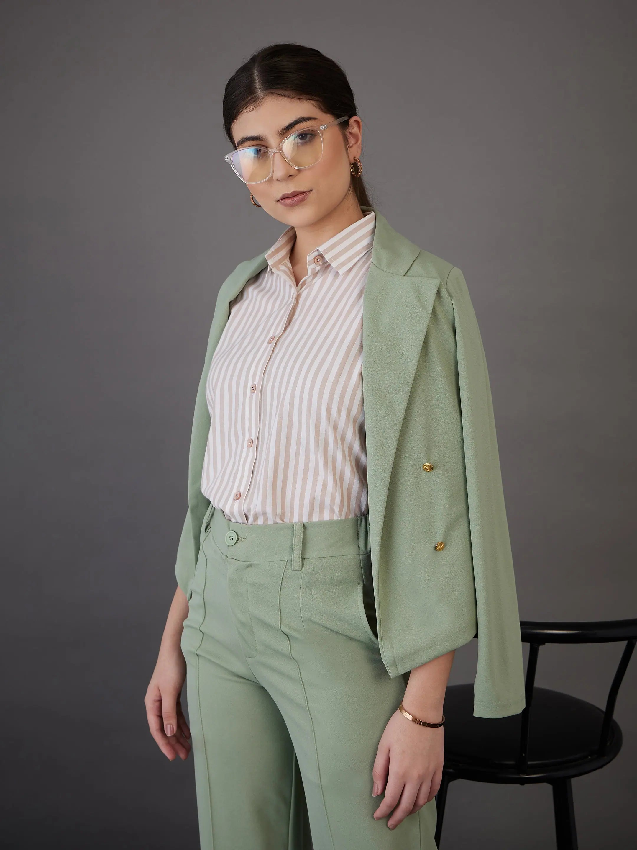 Women Brown Stripes Shirt - Cotton Regular Fit | Ethnic Lehenga