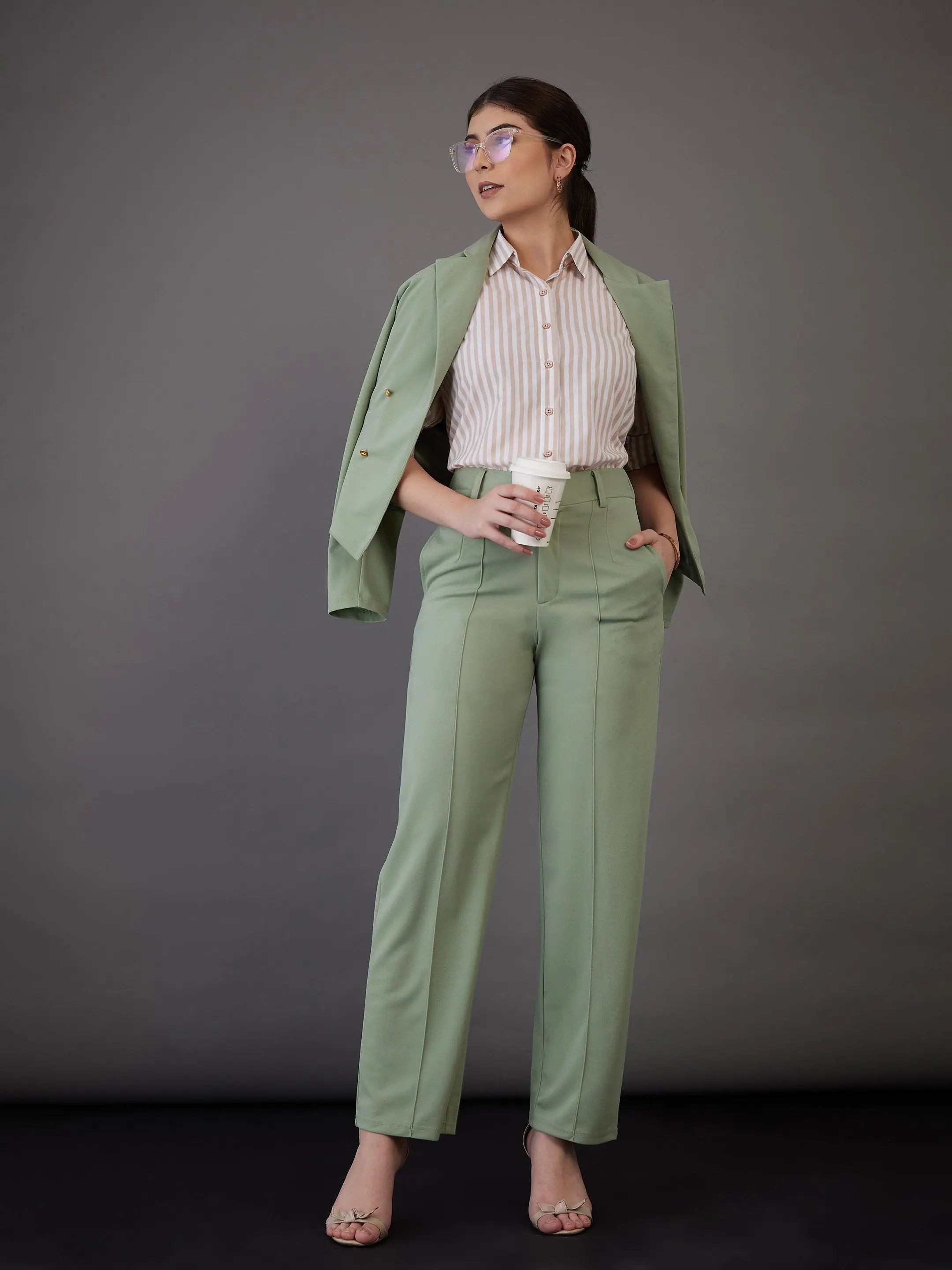 Women Brown Stripes Shirt - Cotton Regular Fit | Ethnic Lehenga