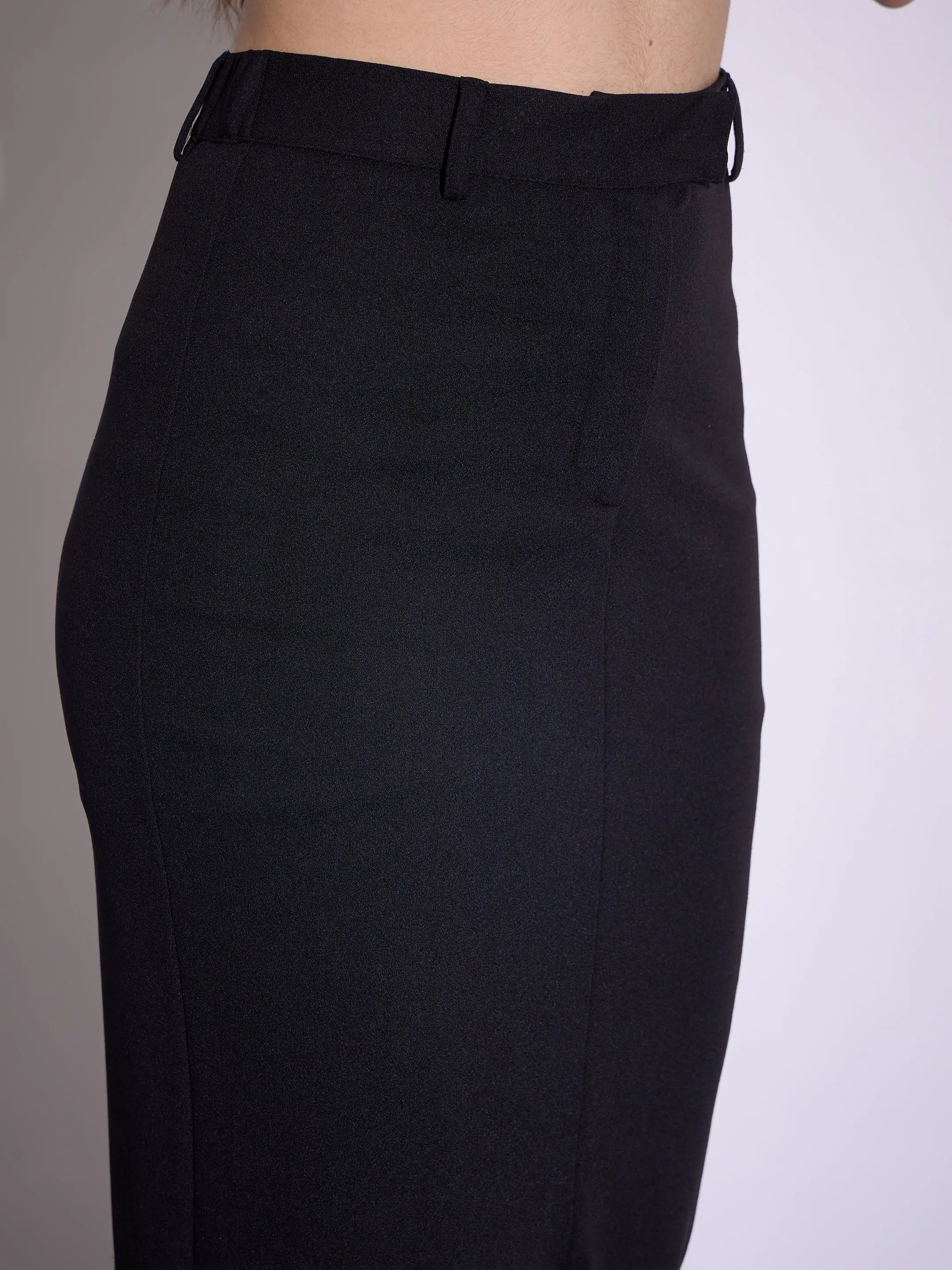 Women Black Front Slit Midi Skirt - Western Wear Outfits