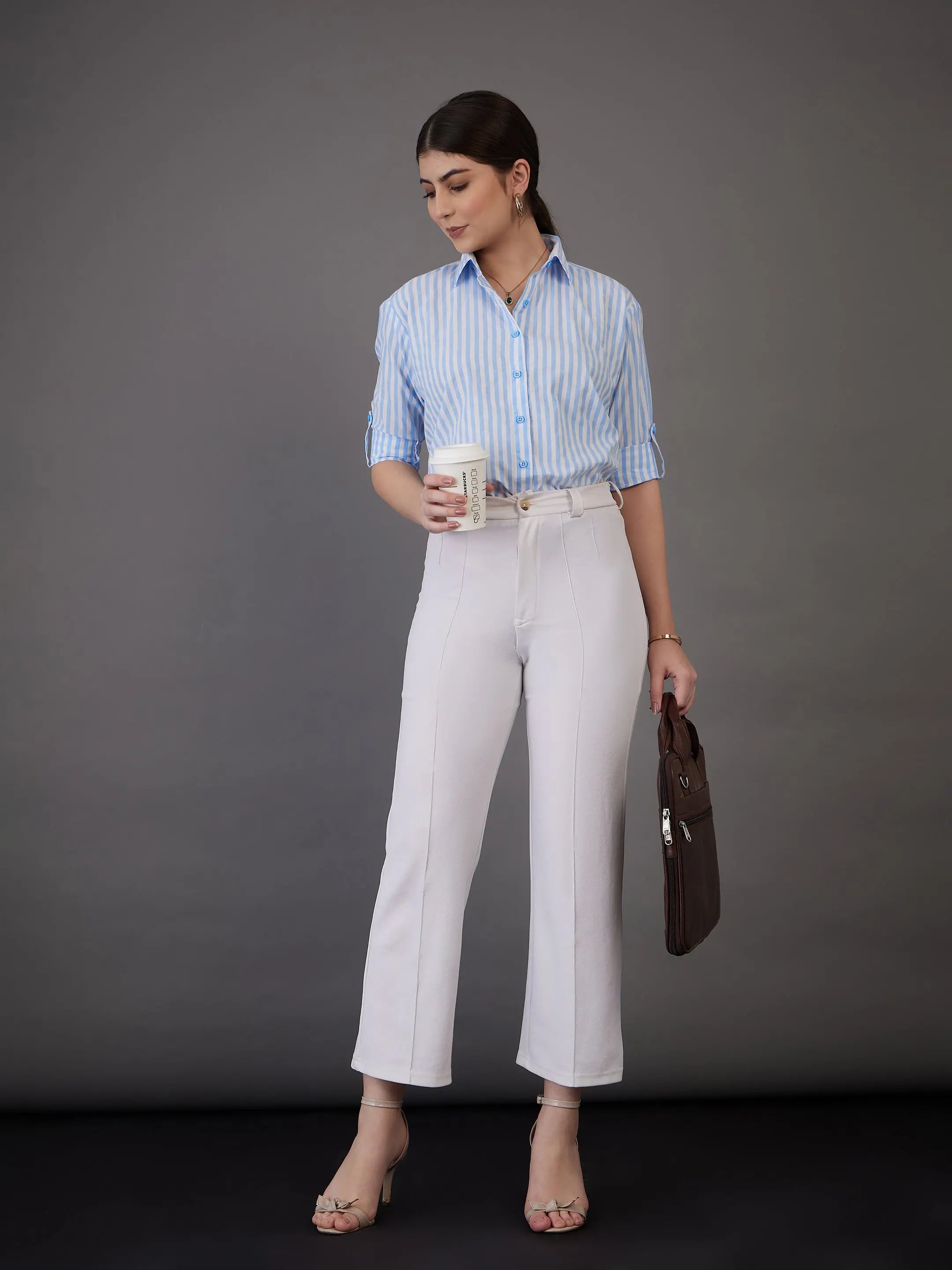 Women Blue Stripes Shirt - Cotton Regular Fit | Ethnic Lehenga