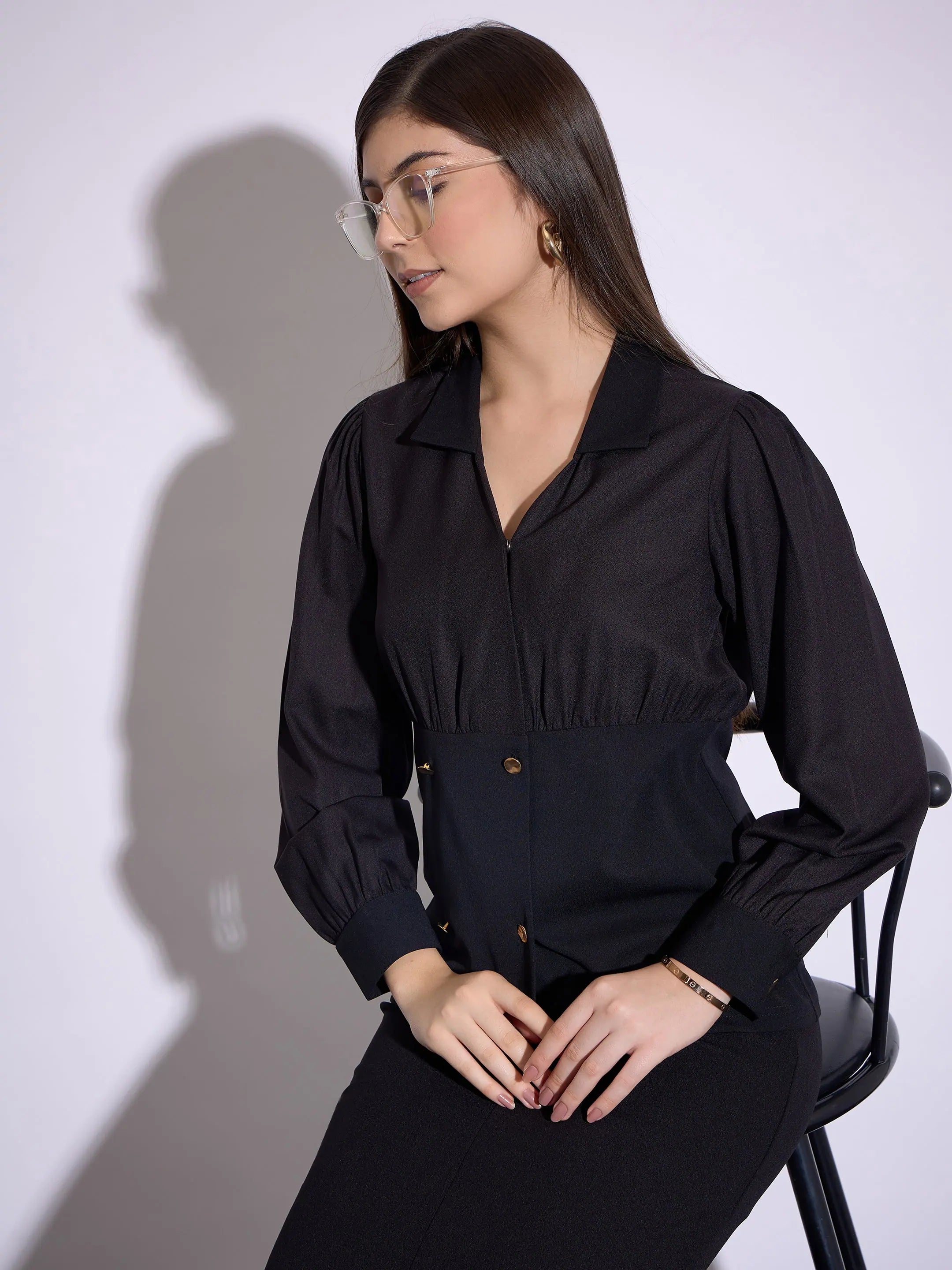 Black Peplum Top & Midi Skirt - Women's Western Clothing