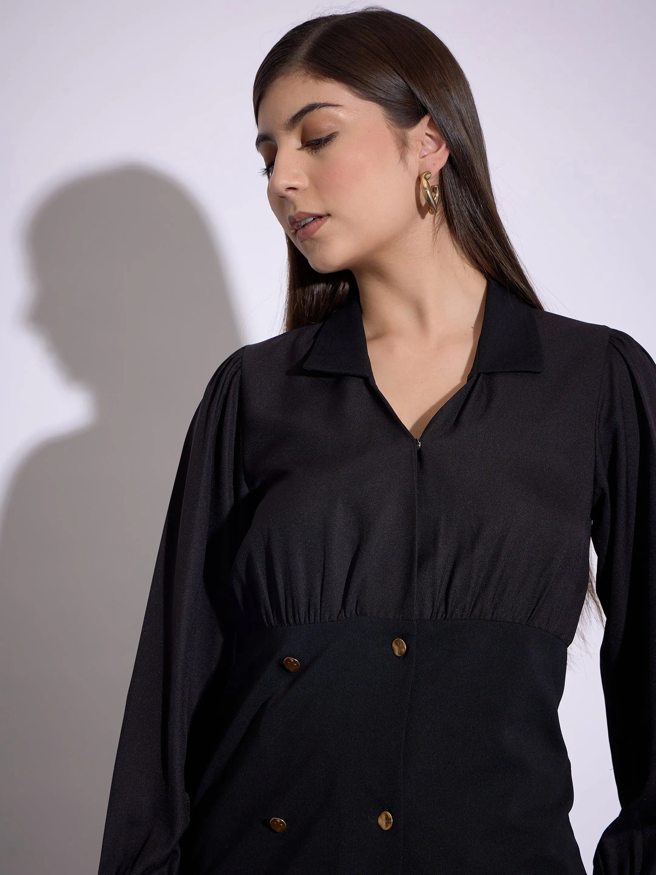 Black Peplum Top & Midi Skirt - Women's Western Clothing