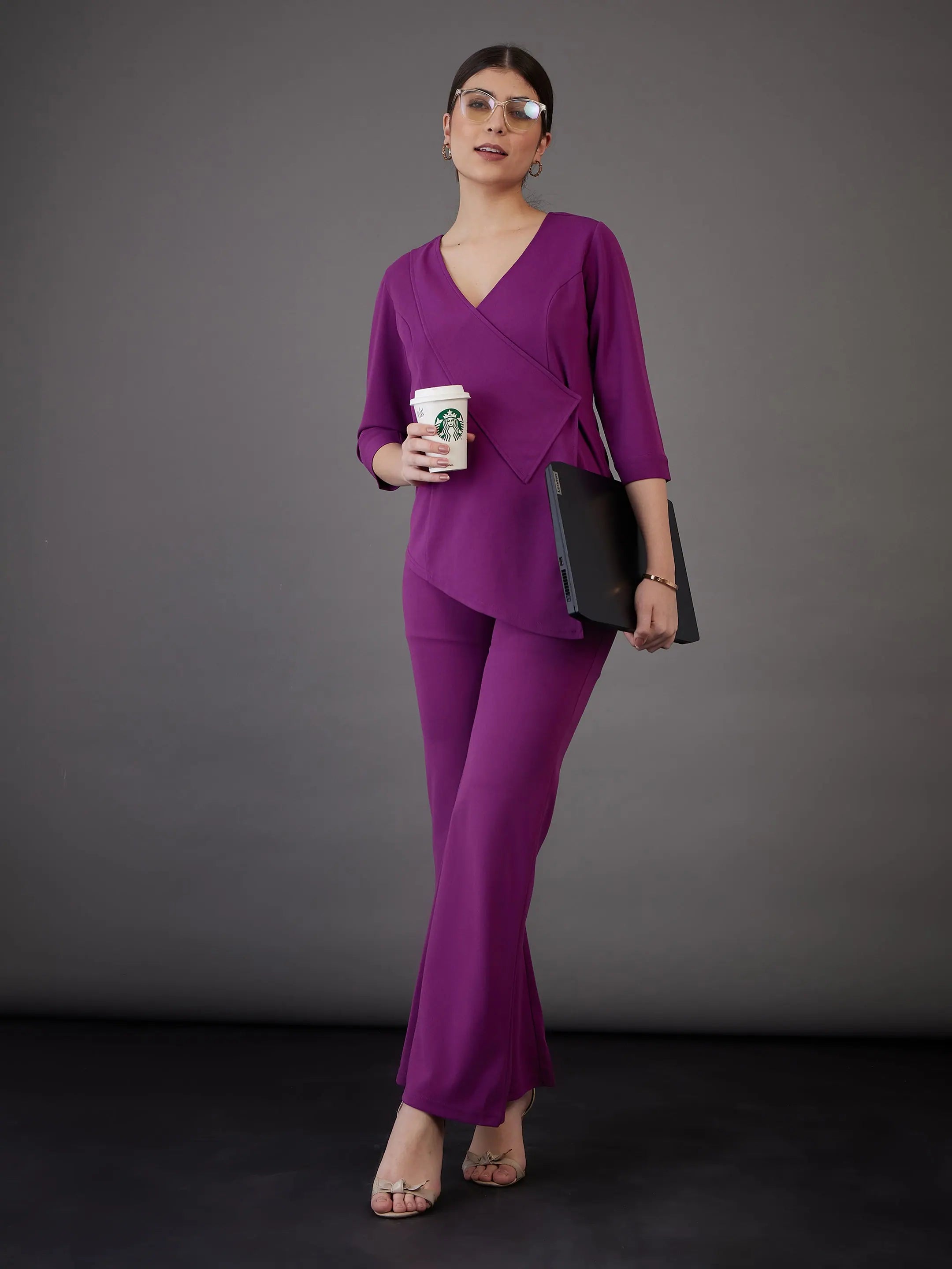 Purple Wrap Top & Bell Bottoms - Western Outfits for Women
