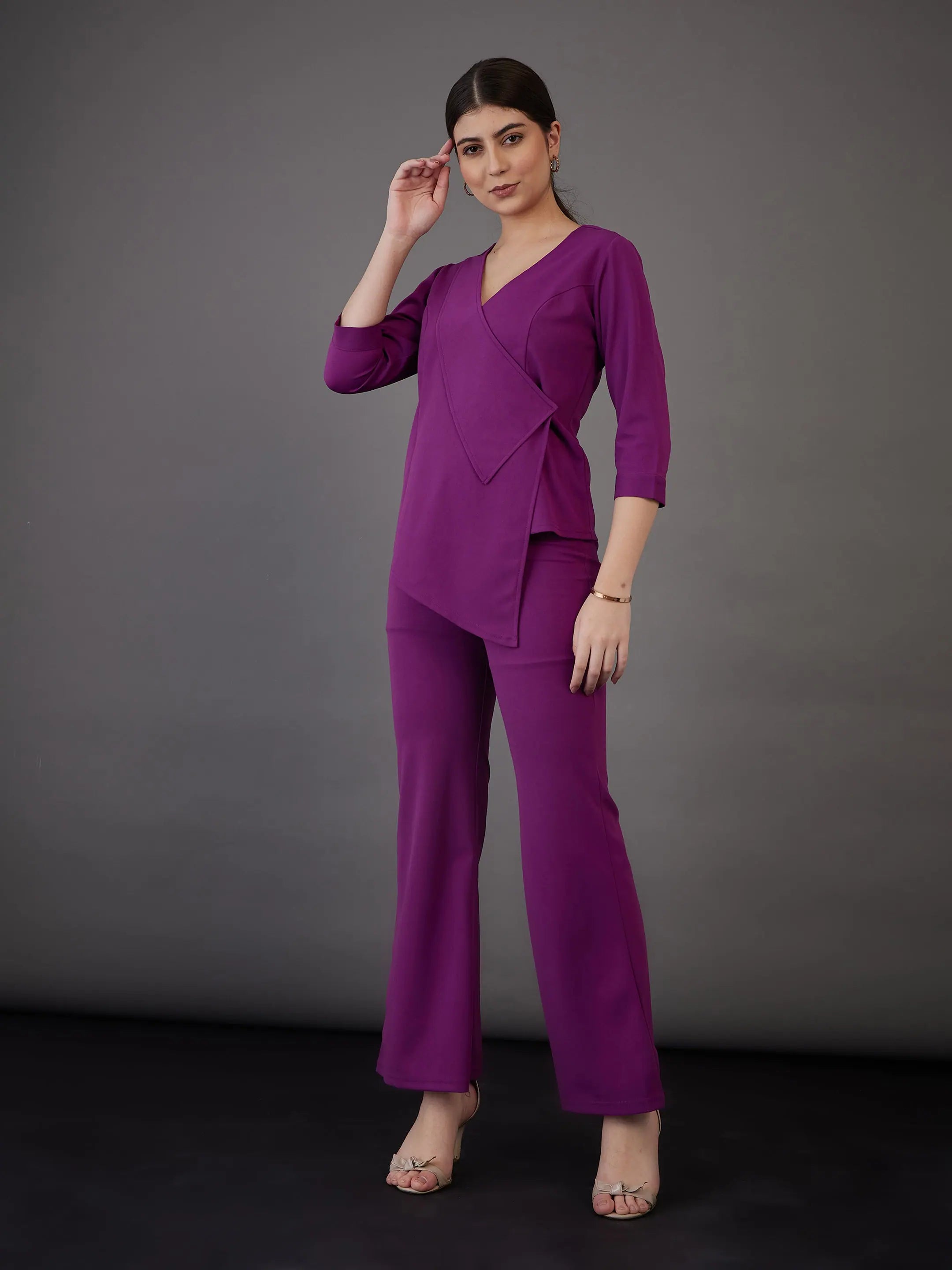 Purple Wrap Top & Bell Bottoms - Western Outfits for Women