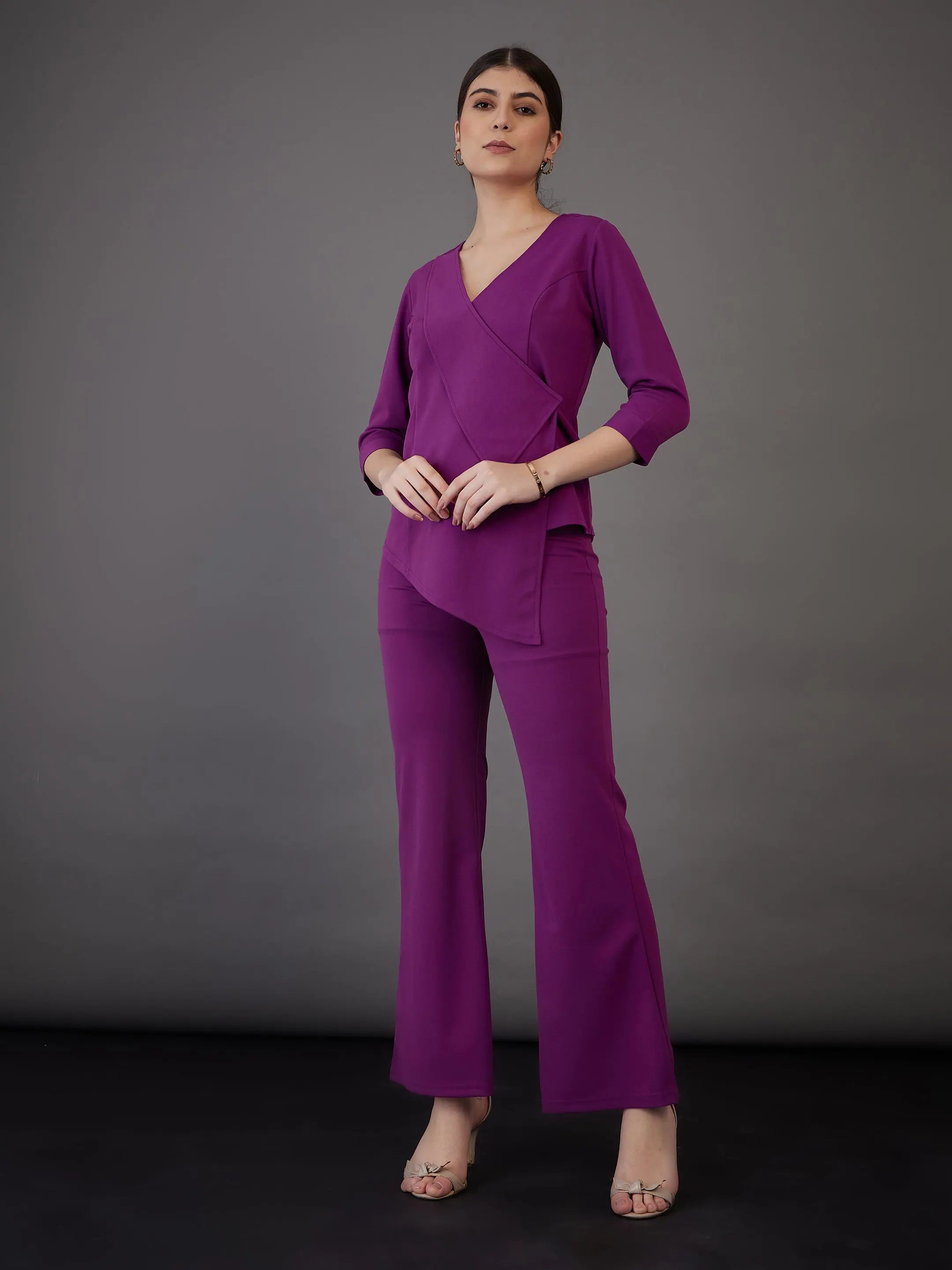 Purple Wrap Top & Bell Bottoms - Western Outfits for Women